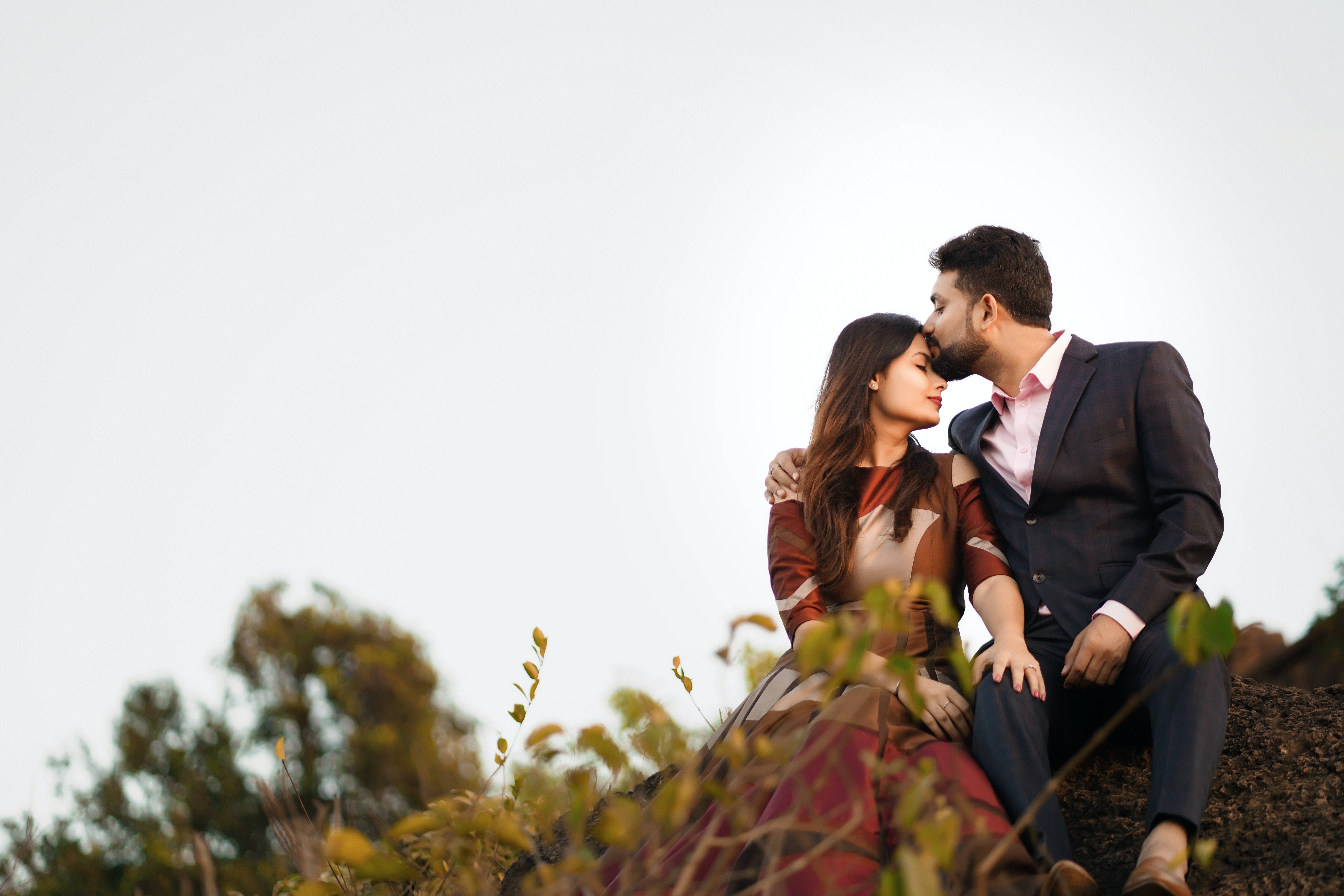 Couple In Love, forehead kiss, rocky hillside, 8K Desktop Wallpaper
