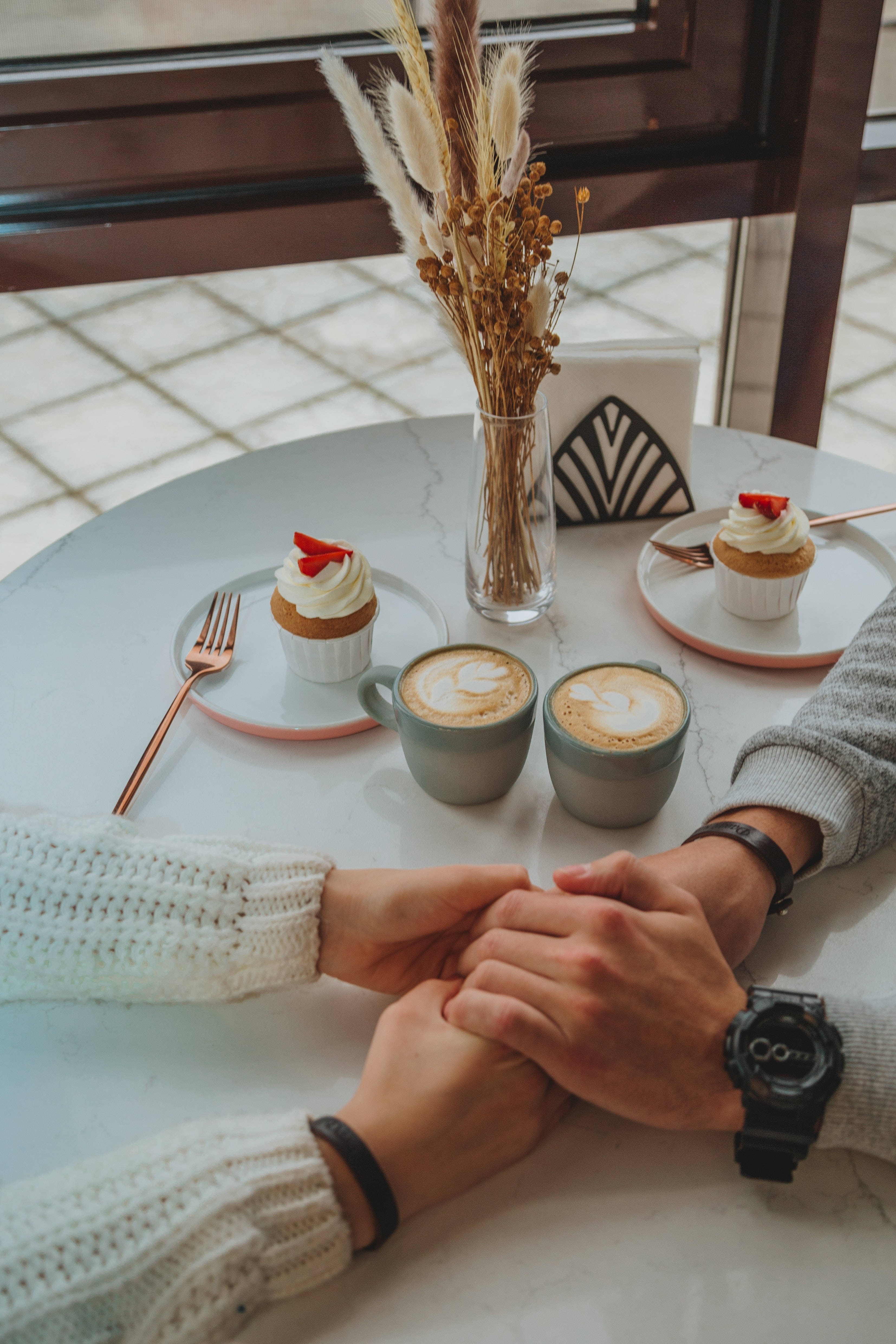 boyfriend and girlfriend, cupcakes, coffee, 4K Phone Wallpaper