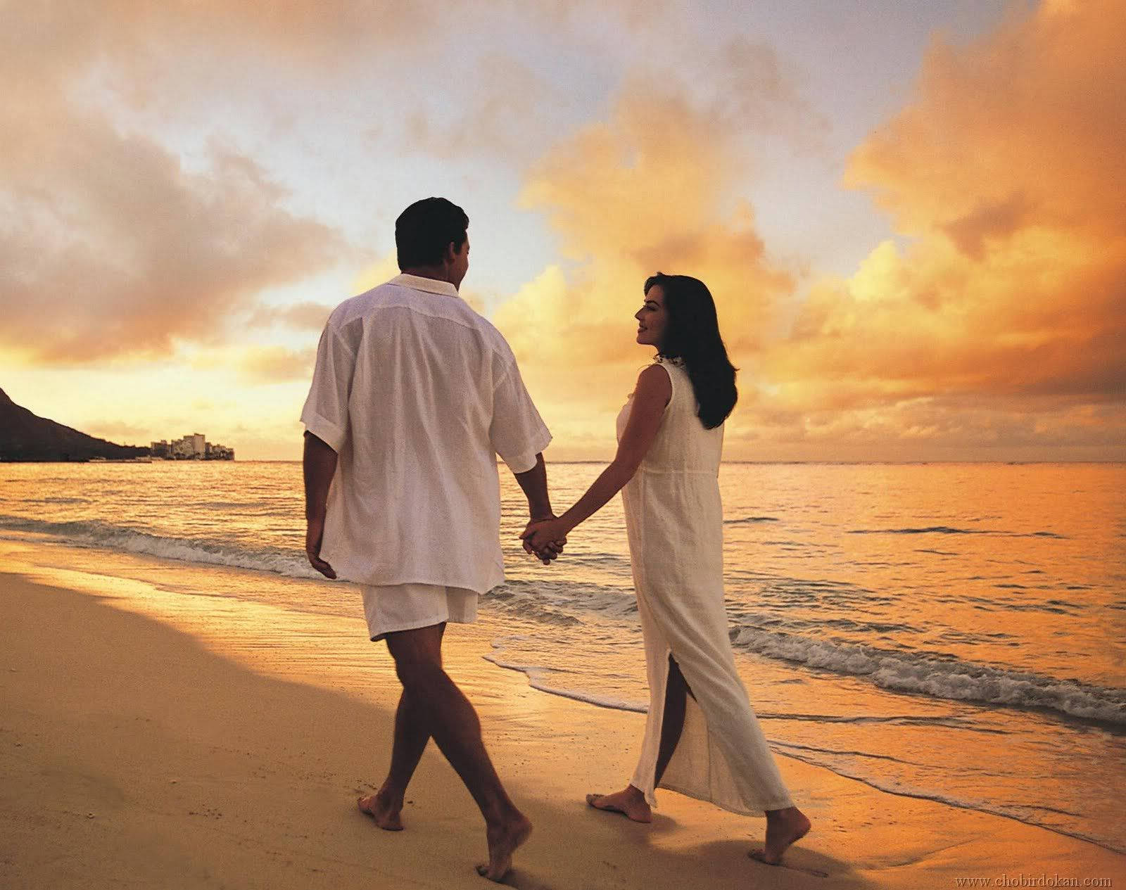 Romantic Escape, golden beach, sunset, HD Desktop Wallpaper