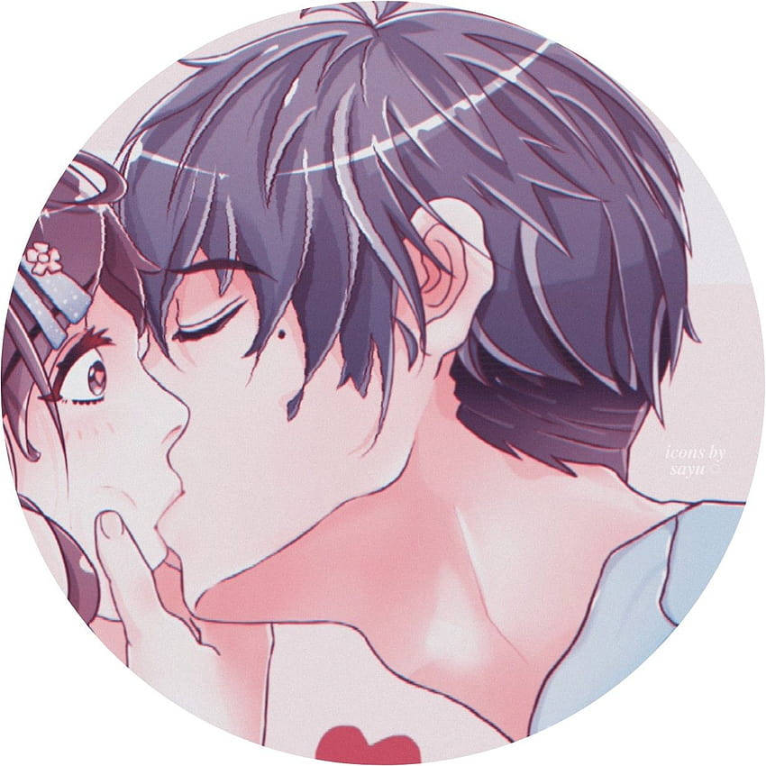 Matching PFP For Couples Shocked Kiss, anime characters, tender close-up embrace, SD Desktop Wallpaper