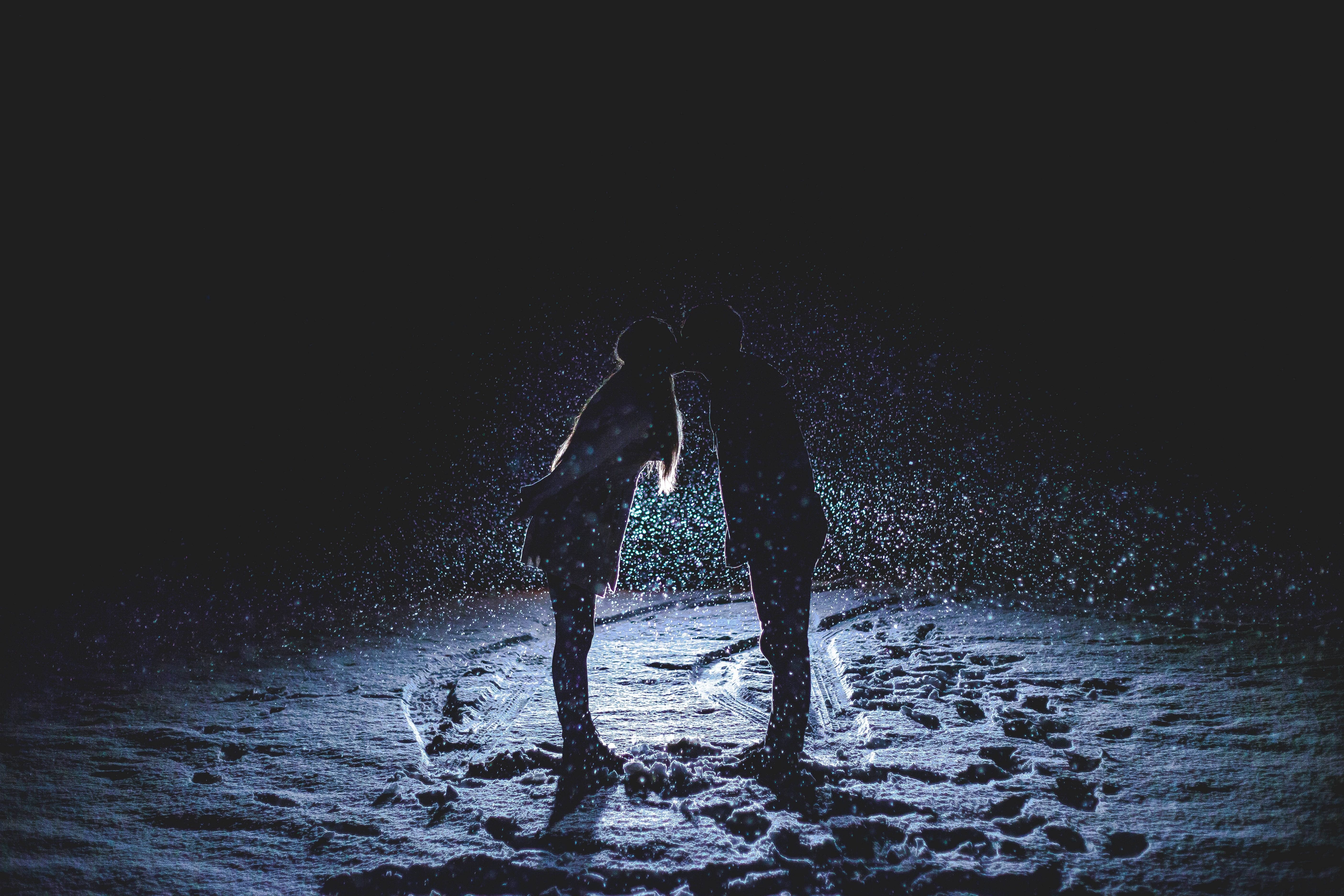silhouette, snow, moonlit, 5K Desktop Wallpaper