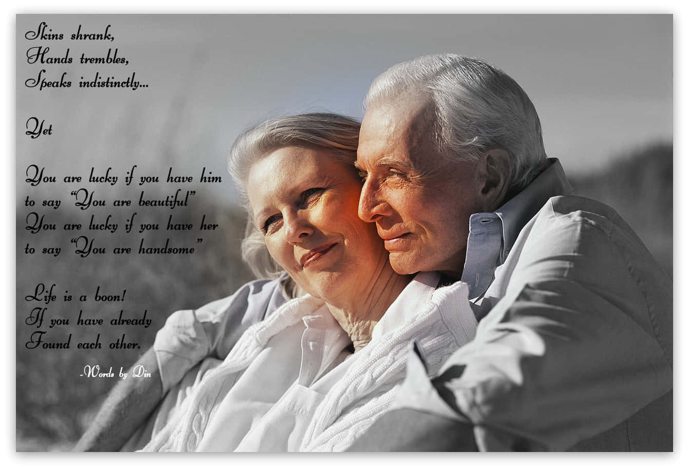 Old Couple, poetic quote overlay, soft blurred background, HD Desktop Wallpaper