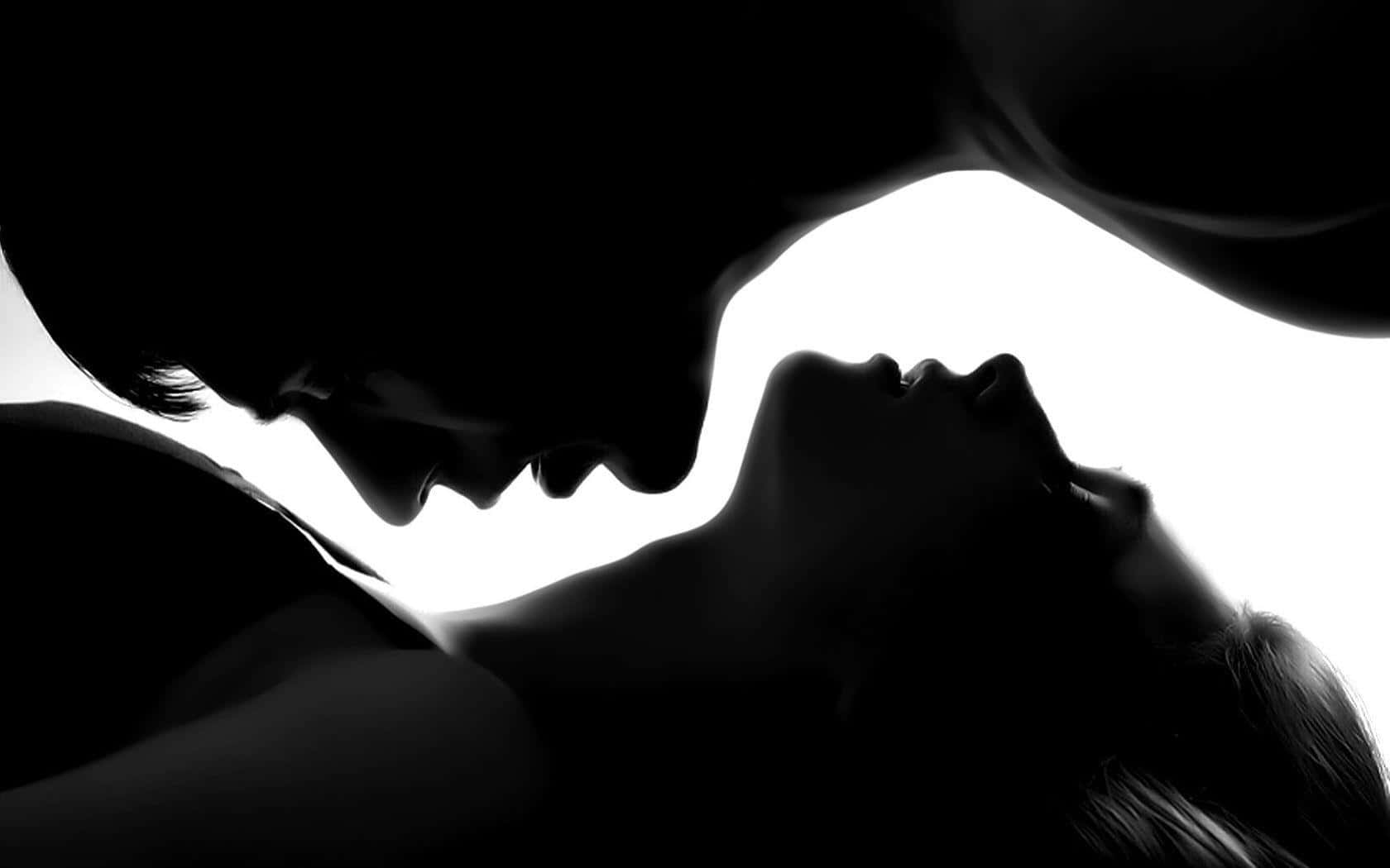 silhouetted couple, intimate close proximity, stark white backlight, HD Desktop Wallpaper