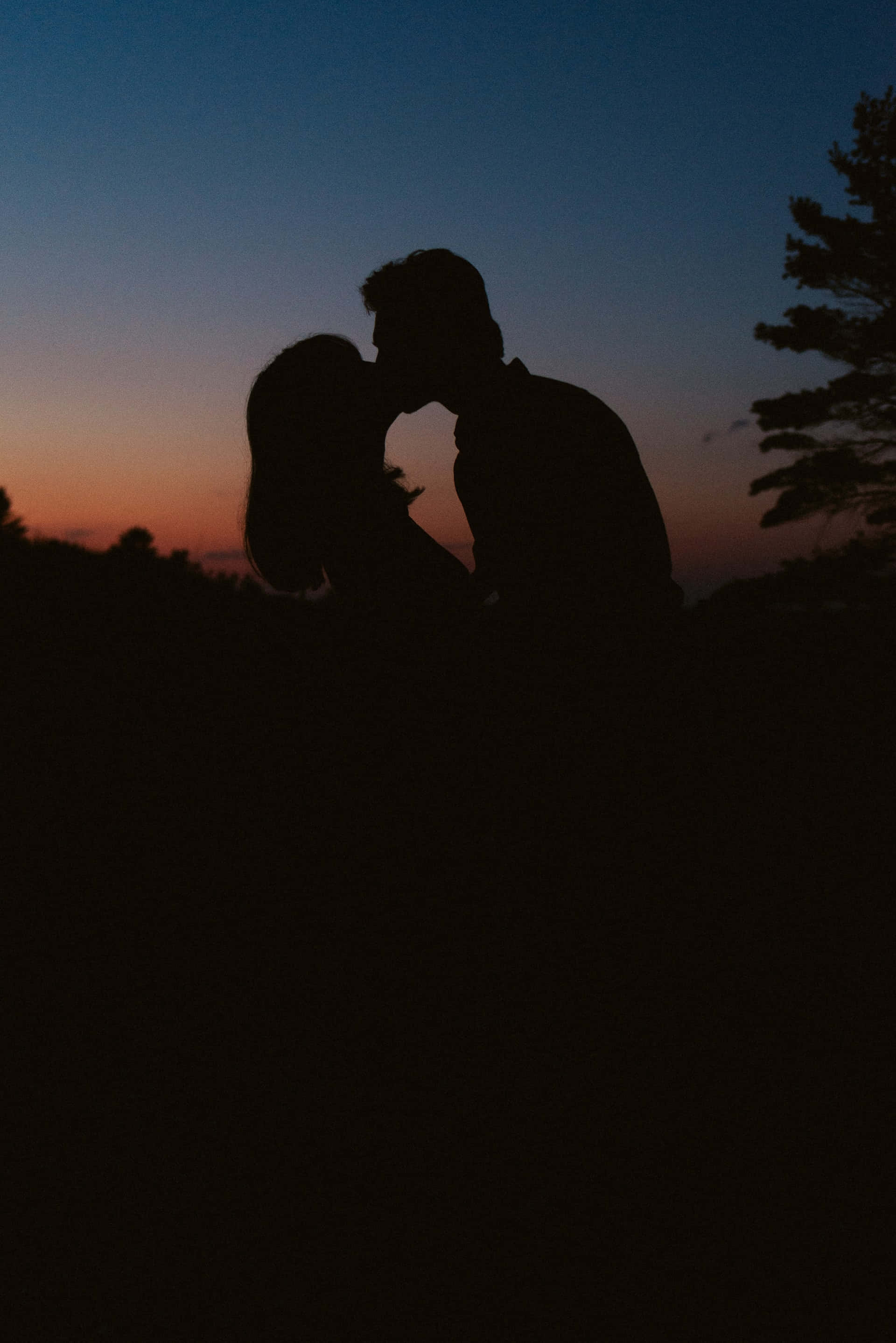 silhouette, couple, kissing, 2K Phone Wallpaper
