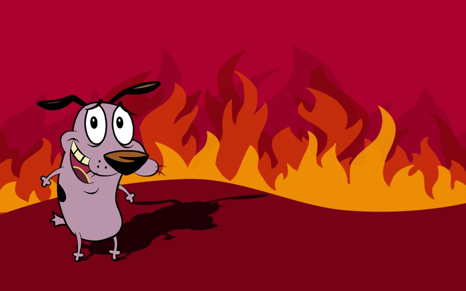 Courage the cowardly dog, fiery orange and red blaze, deep red background, HD Desktop Wallpaper