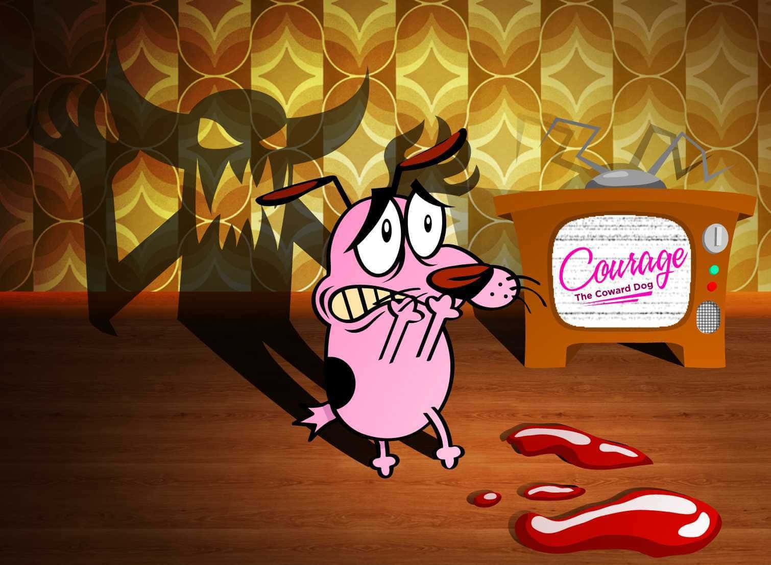 Courage the cowardly dog, vintage TV, blood splatters, HD Desktop Wallpaper