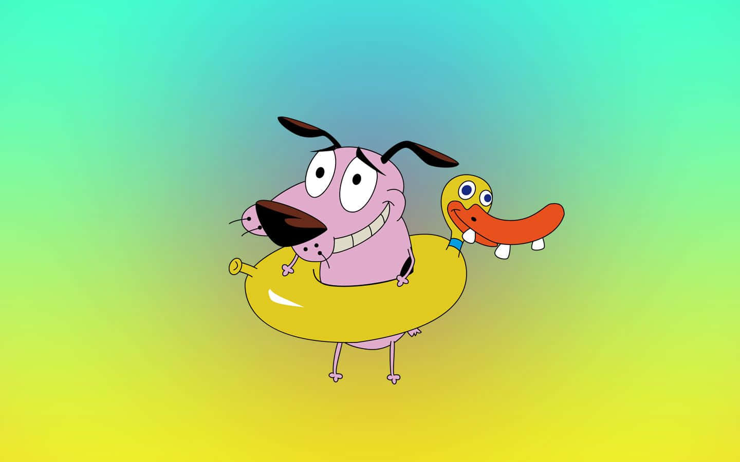 Courage the cowardly dog, pink cartoon dog, orange duck, HD Desktop Wallpaper