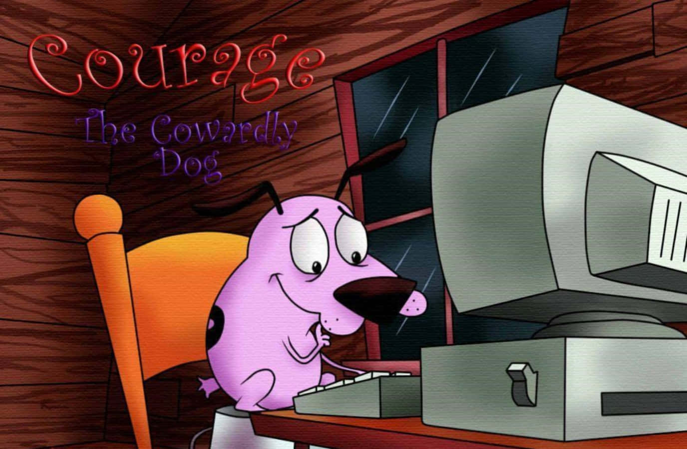 Courage the cowardly dog, purple cowardly dog, old computer, HD Desktop Wallpaper