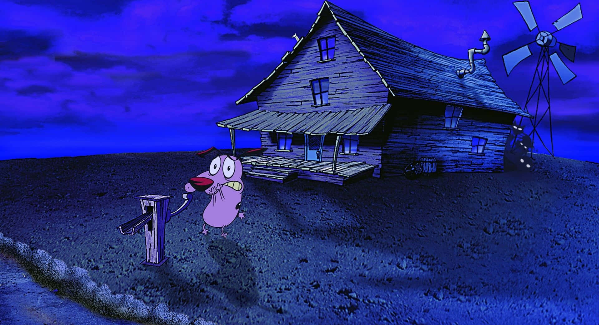 Courage the Cowardly Dog, pink character, wide eyes, Full HD Desktop Wallpaper