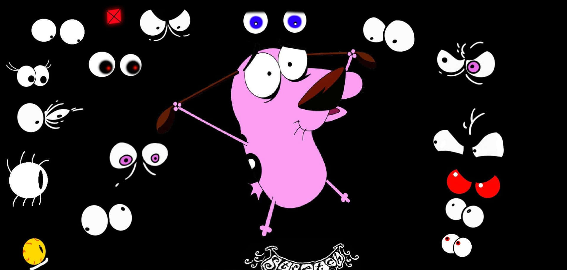 Courage the Cowardly Dog, pink cartoon character, oversized eyes, Full HD Desktop Wallpaper
