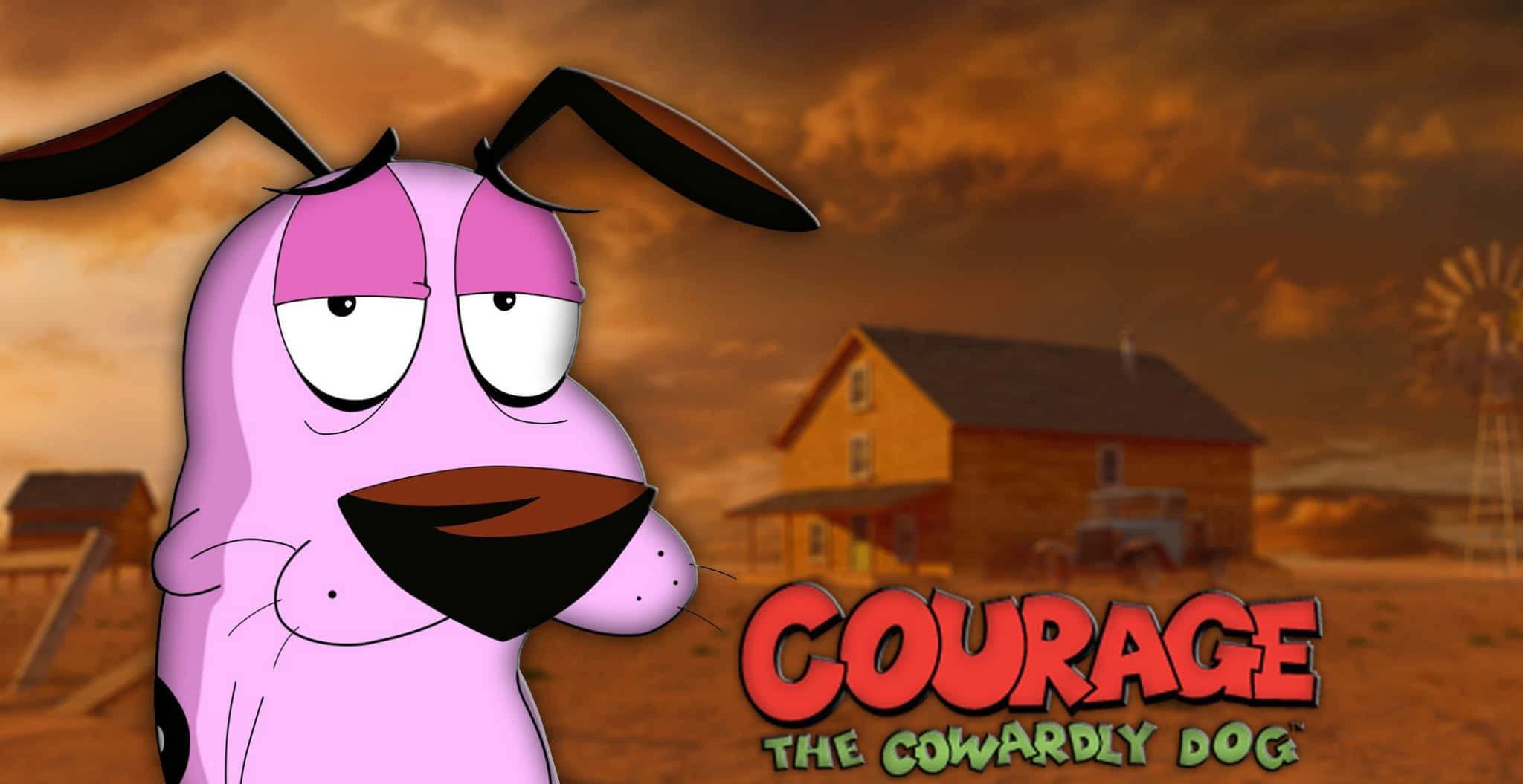 Courage the cowardly dog, pink cowardly cartoon dog, droopy eyes, Full HD Desktop Wallpaper