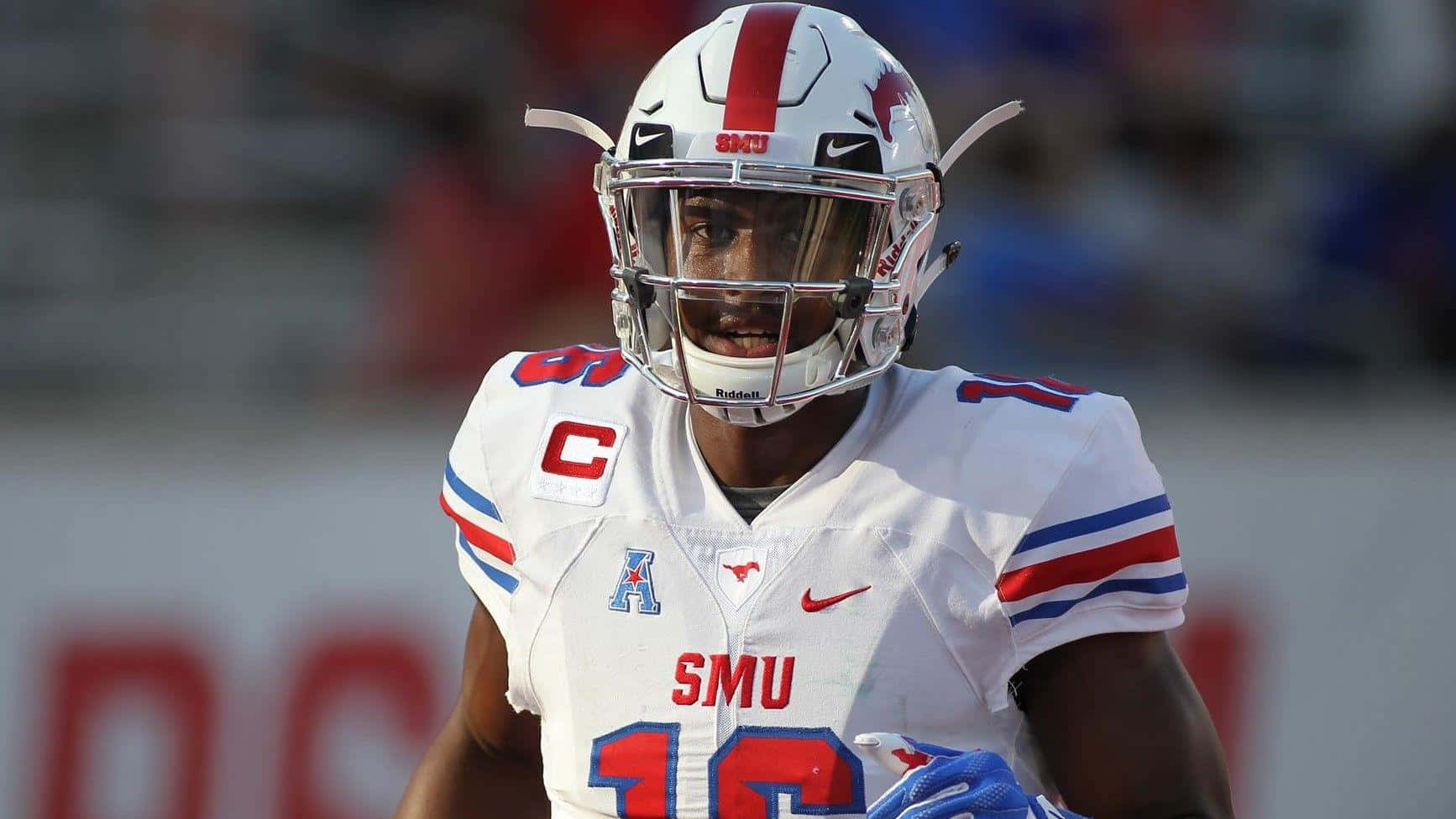 SMU football player, white red and blue uniform, number 10, HD Desktop Wallpaper