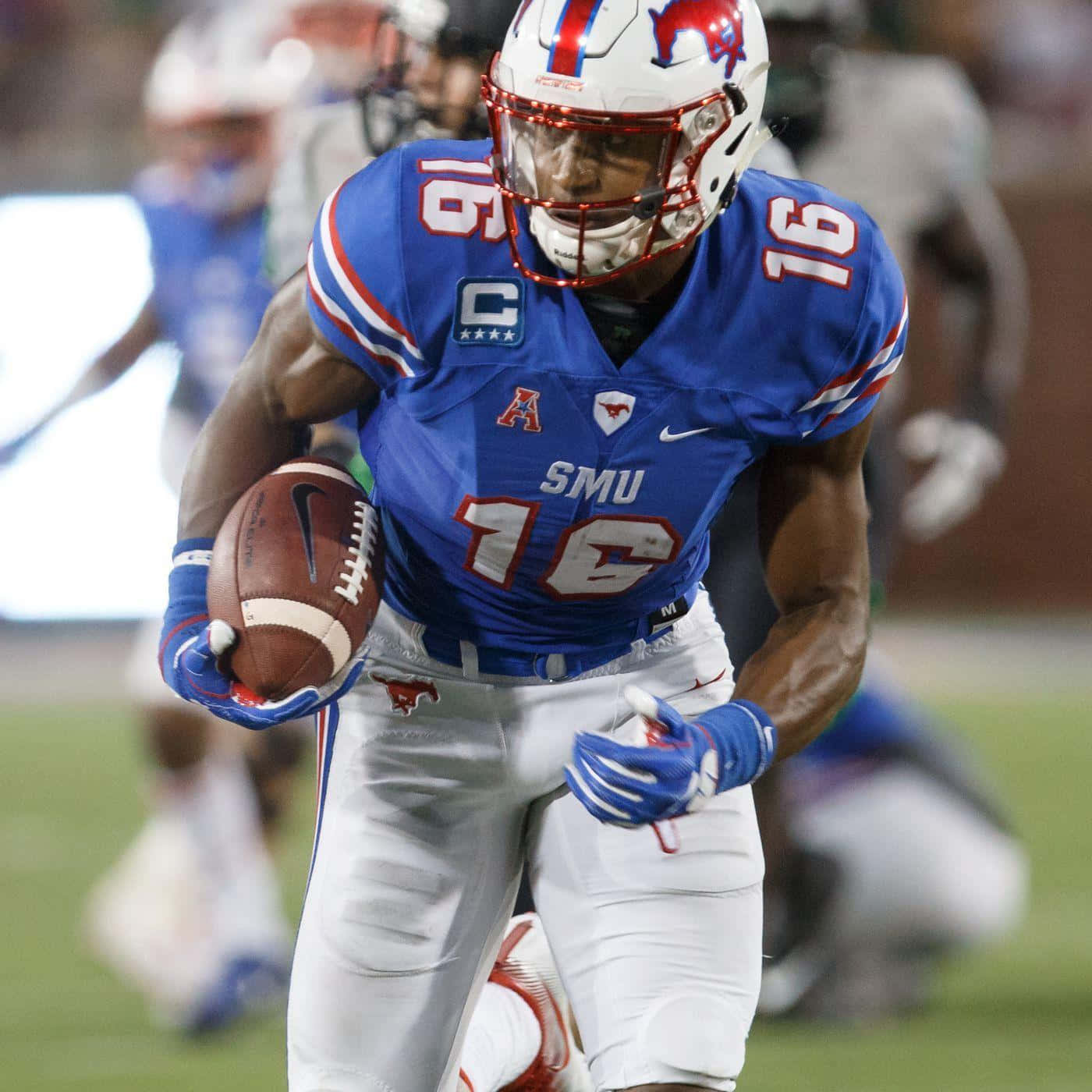 SMU football player, number 16, blue and white uniform, HD Desktop Wallpaper