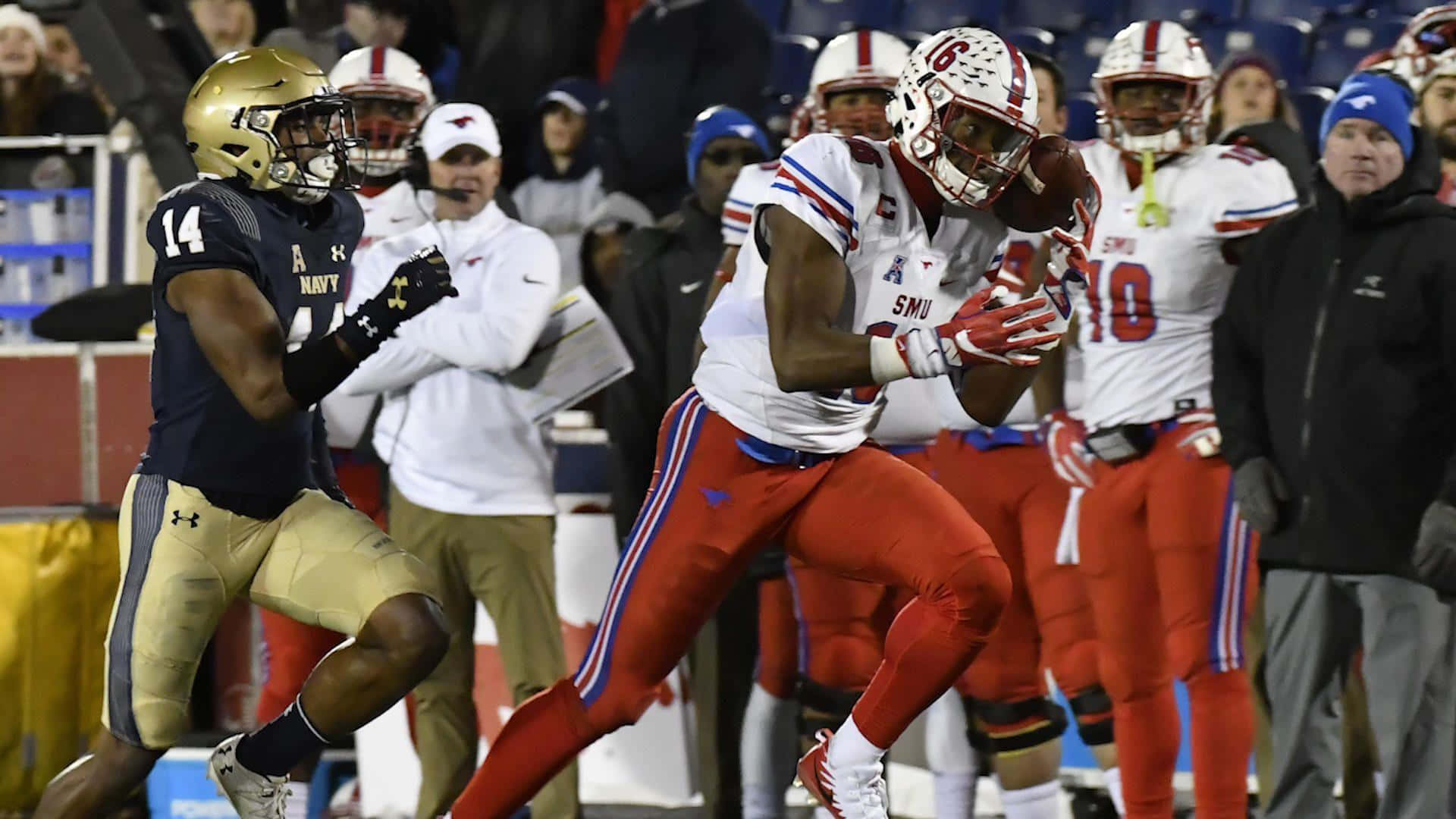 Courtland Sutton, SMU football player, white and red uniform, Full HD Desktop Wallpaper