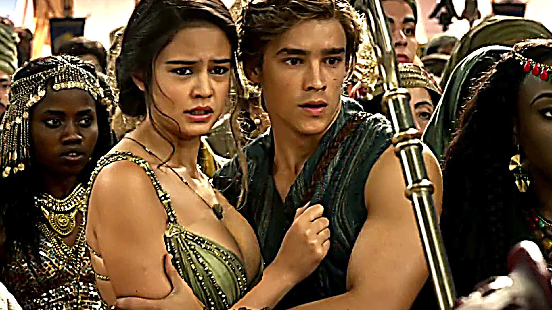 Courtney Eaton, red dress, ancient Egyptian setting, Full HD Desktop Wallpaper