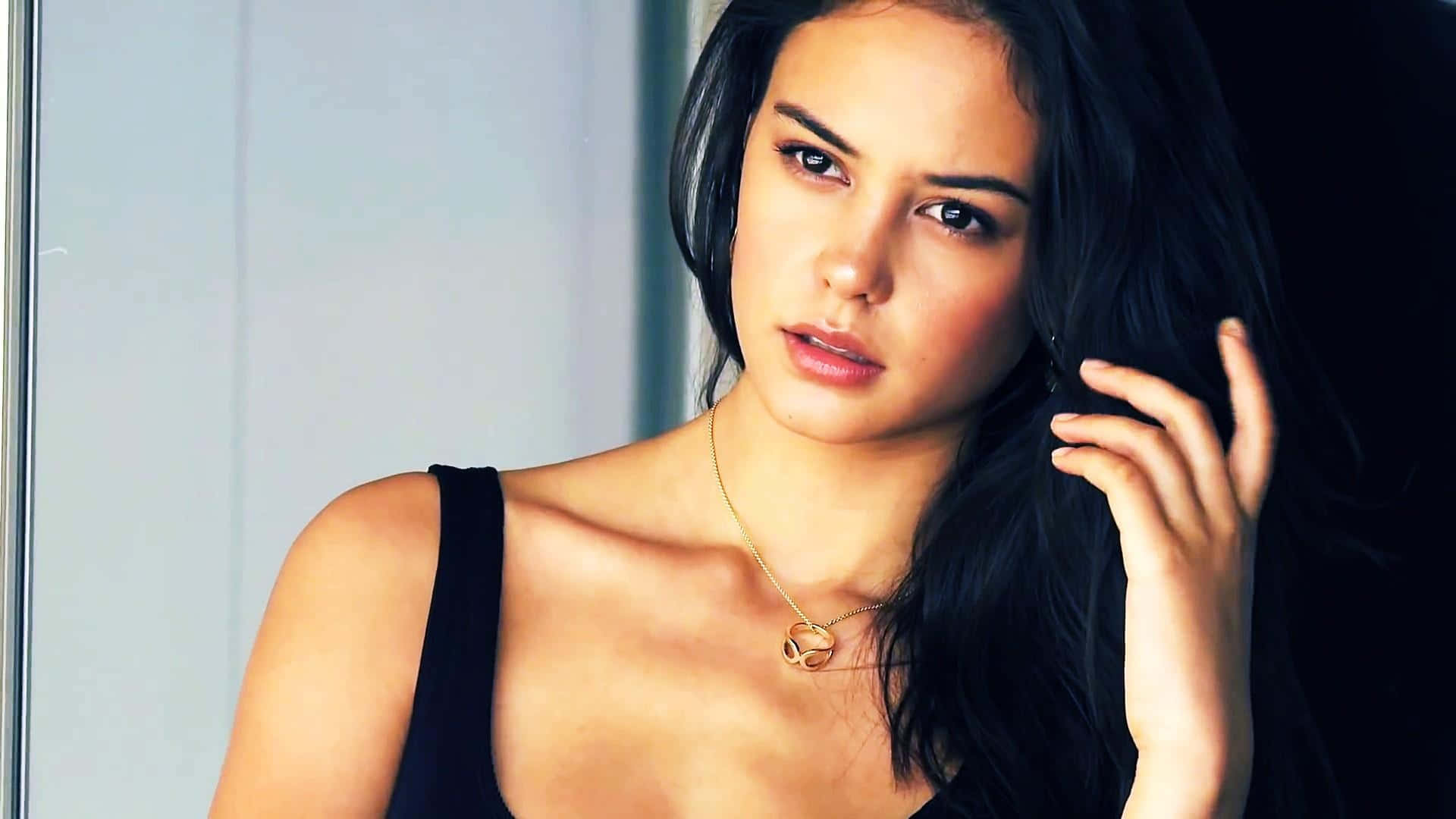 Courtney Eaton, dark hair, black top, Full HD Desktop Wallpaper