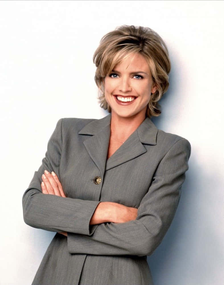 Courtney Thorne-Smith, gray business suit, plain white background, SD Phone Wallpaper