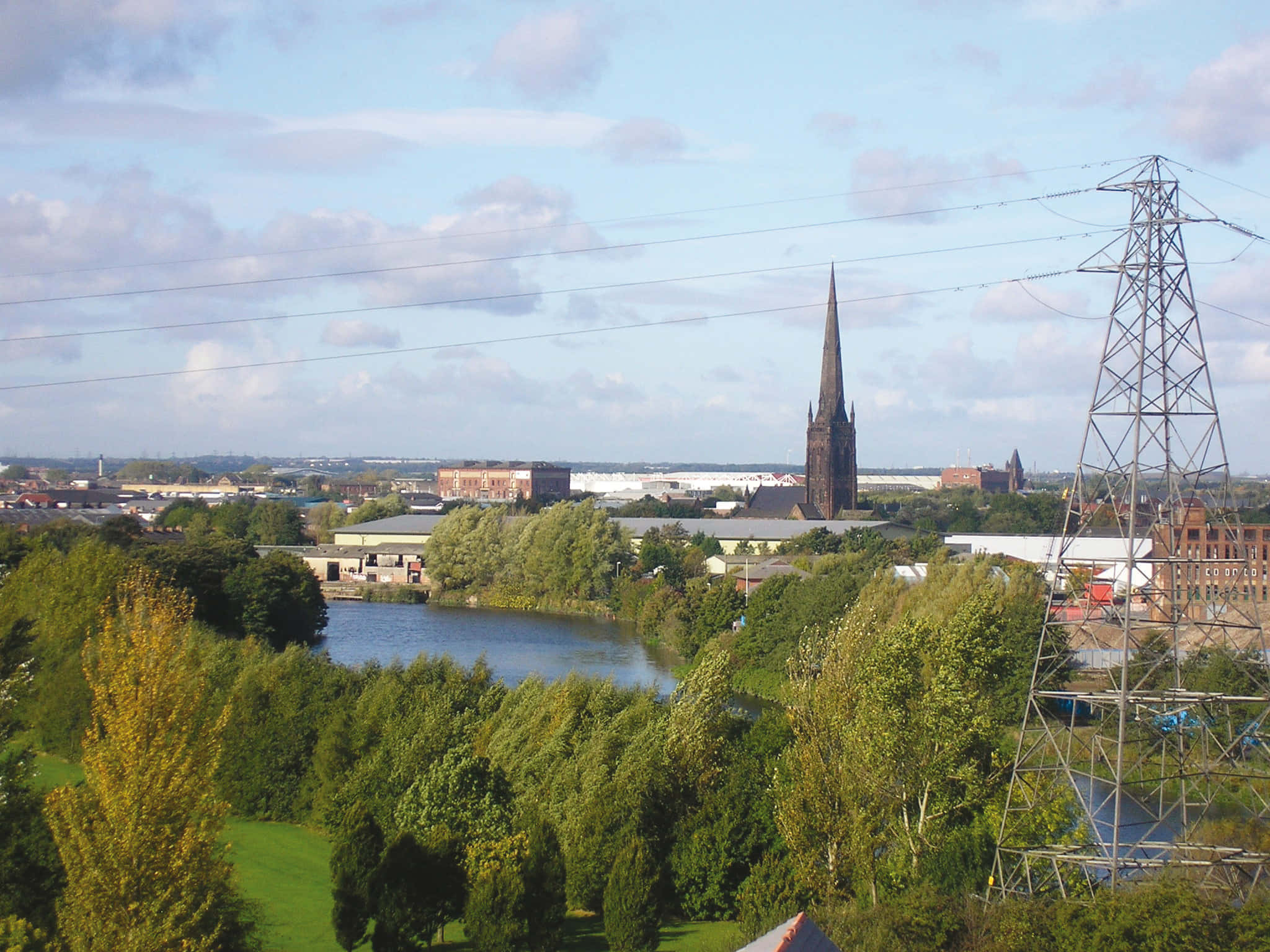Coventry, church spire, river, Full HD Desktop Wallpaper