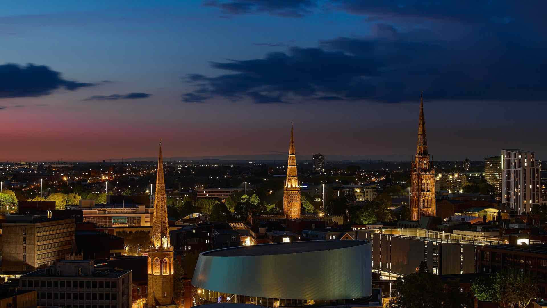 Coventry, skyline, dusk, Full HD Desktop Wallpaper