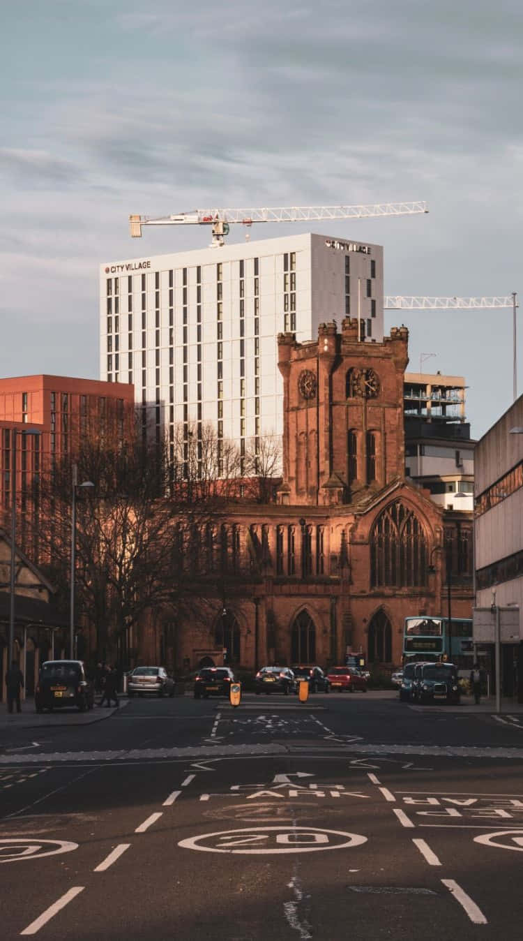 Coventry, stone church, high-rise buildings, HD Phone Wallpaper