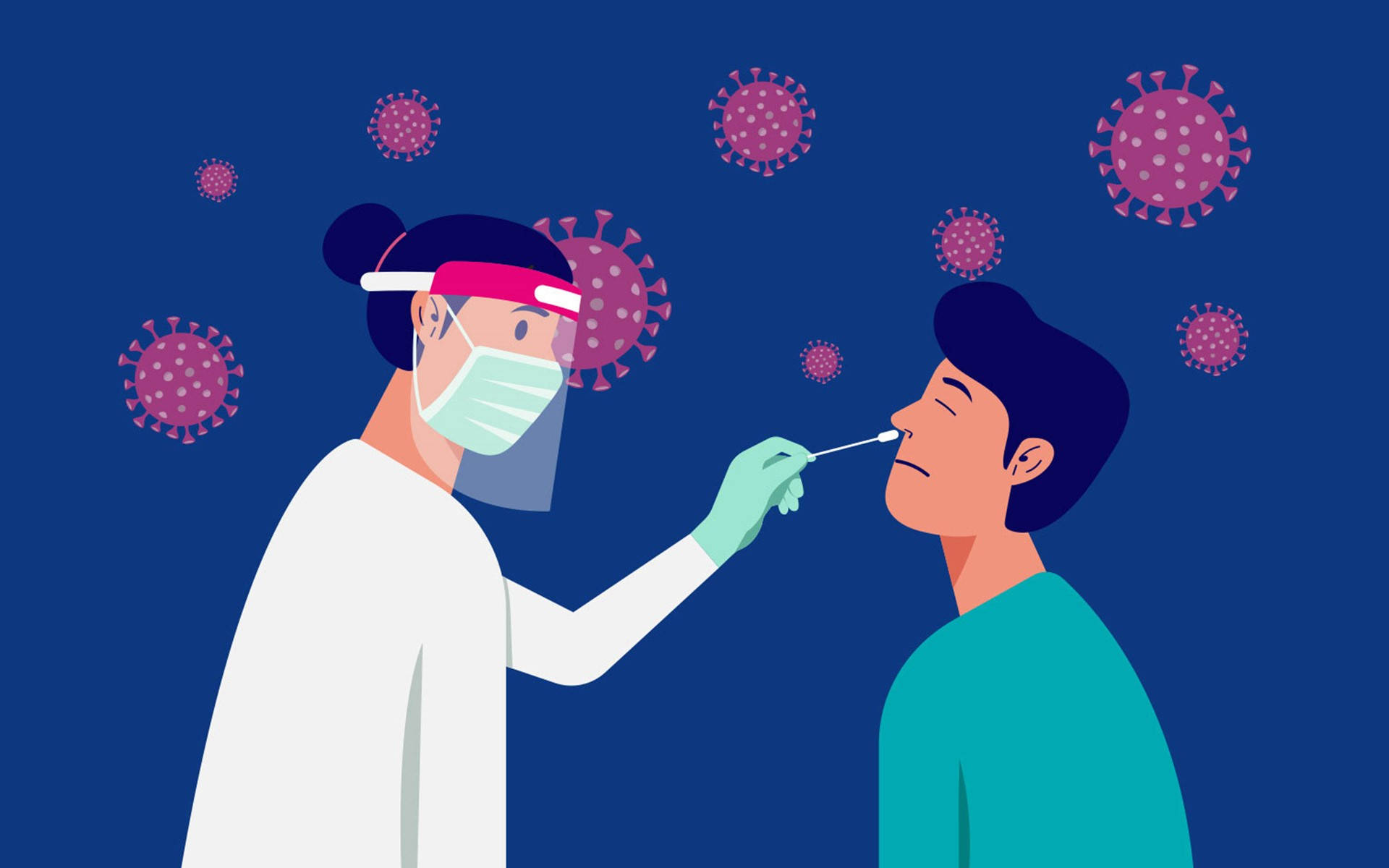 COVID-19 test, nasal swab test, medical worker, Full HD Desktop Wallpaper