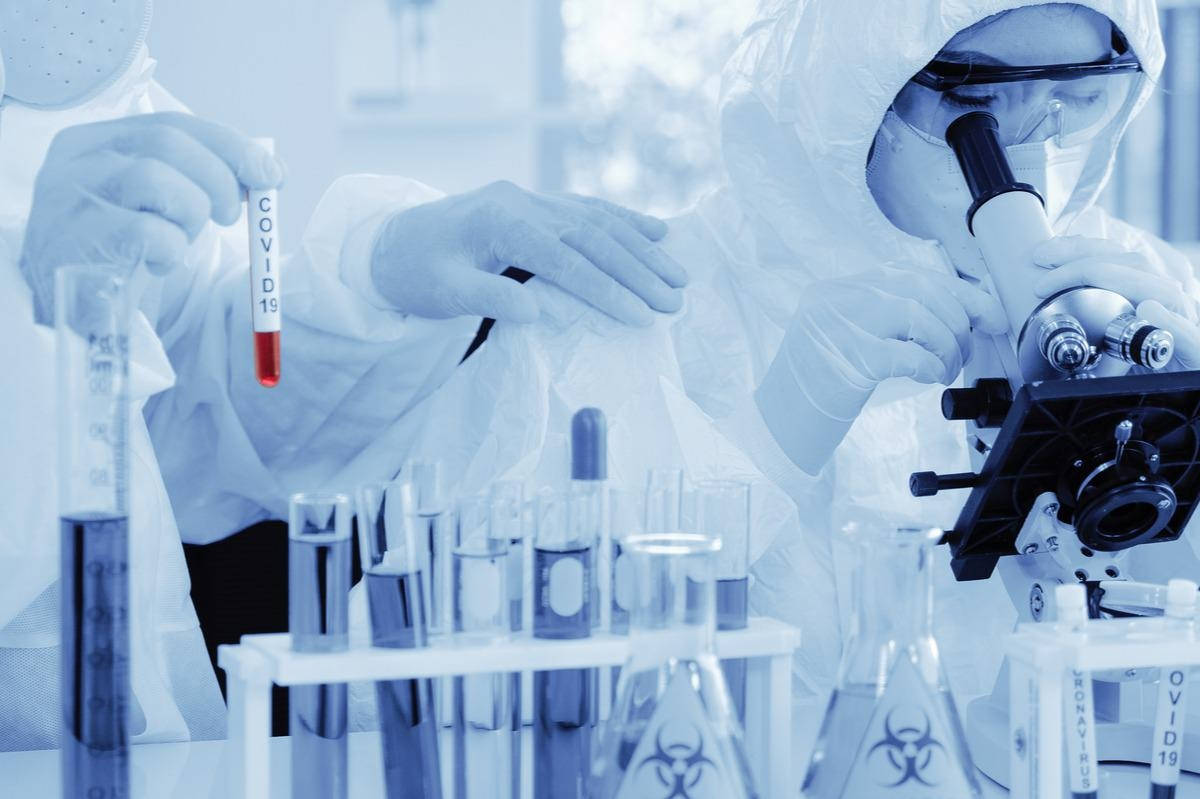 chemistry laboratory, COVID-19 testing, hazmat suits, SD Desktop Wallpaper