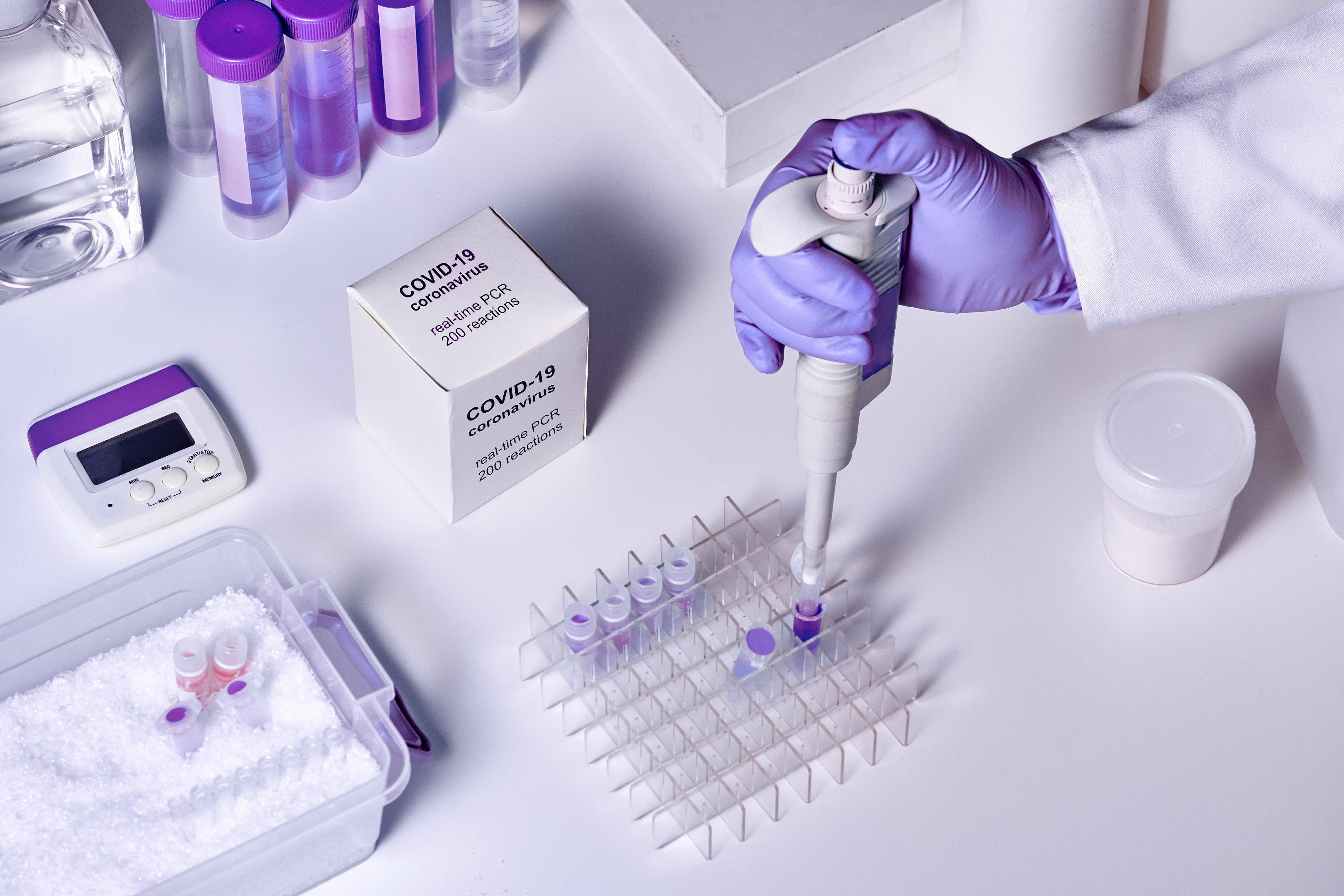 COVID-19 coronavirus real-time PCR, pipette, test tubes, 4K Desktop Wallpaper