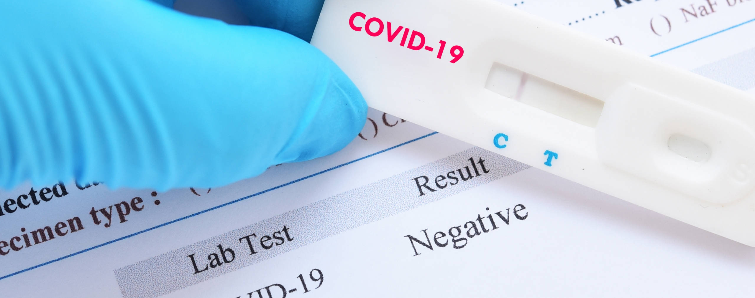 COVID-19 test strip, negative result, gloved hand, 2K Desktop Wallpaper