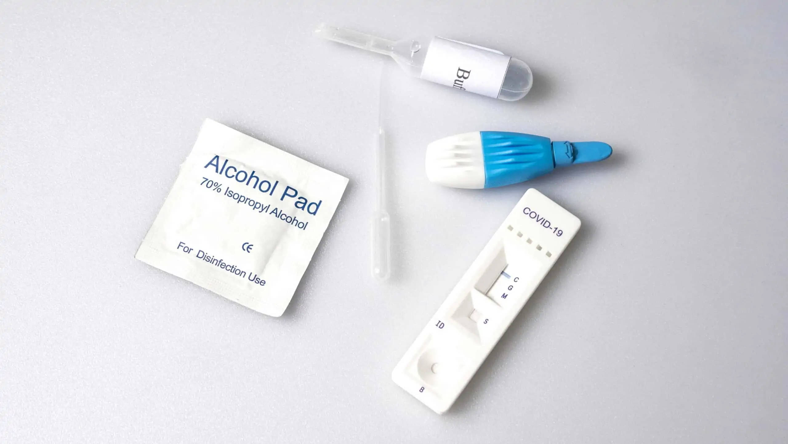 COVID-19 test kit, swab, alcohol pad, 2K Desktop Wallpaper
