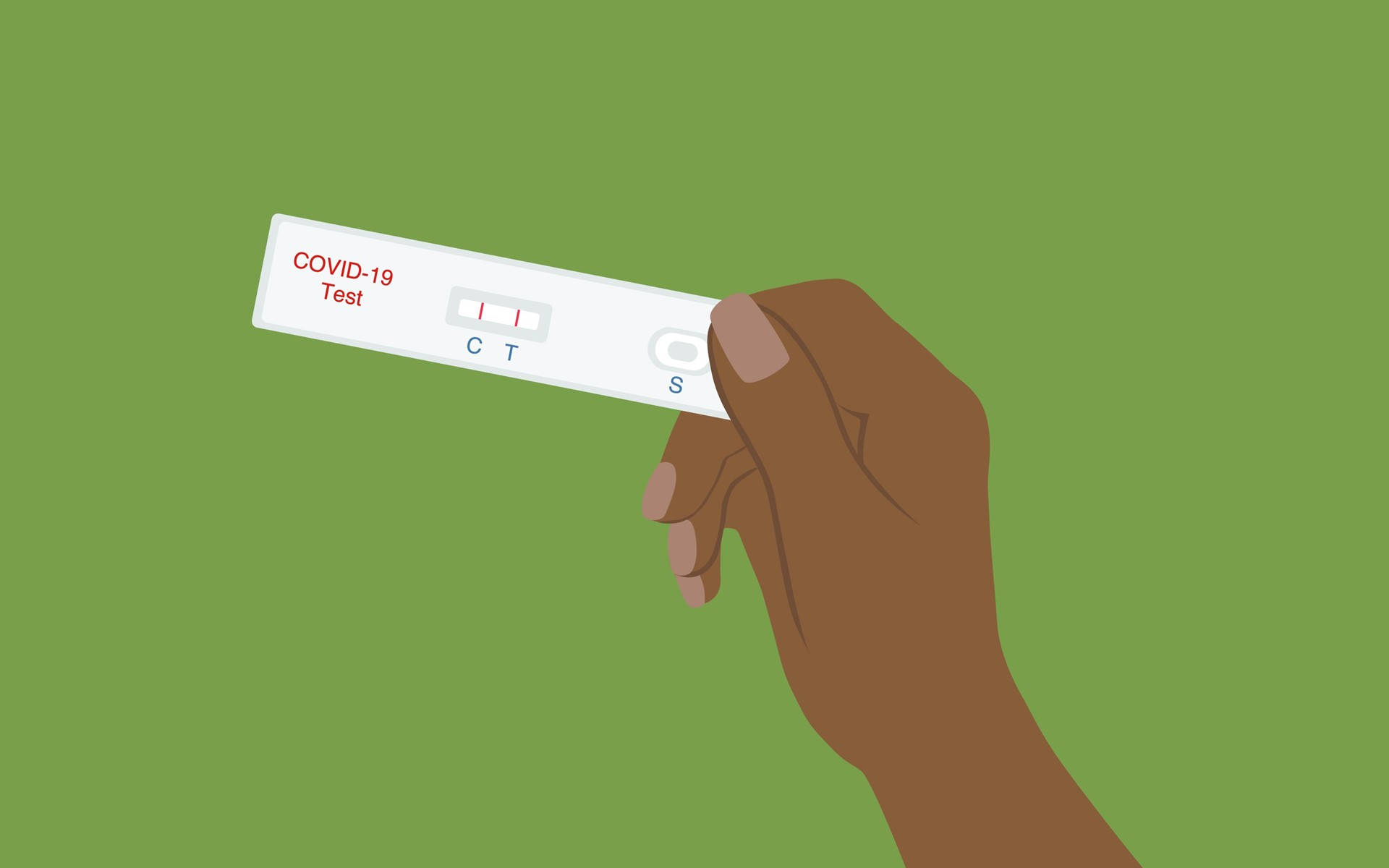 COVID-19 test strip, two positive lines, solid green background, Full HD Desktop Wallpaper