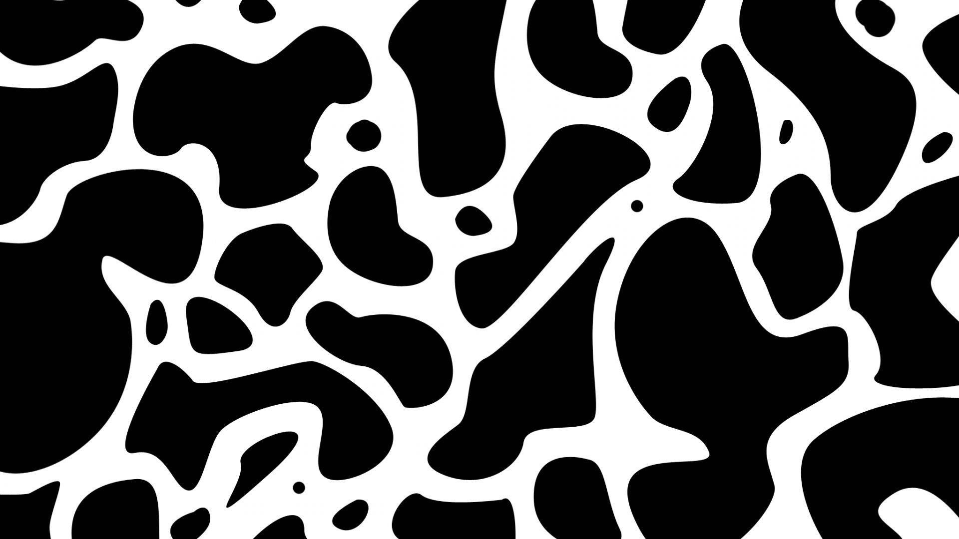 black and white artistic cow patterns, bold black organic shapes, stark white, Full HD Desktop Wallpaper
