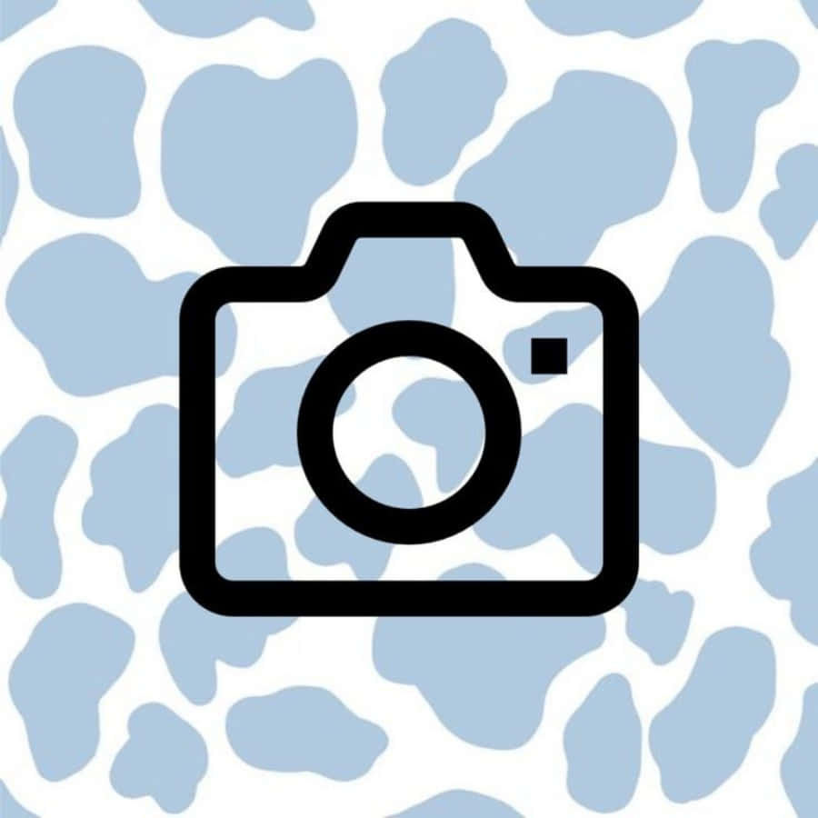 blue cow print, light blue cow print, minimalist black line art camera icon, SD Desktop Wallpaper