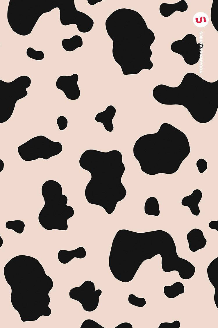 black and pastel peach cow pattern, black organic shapes, soft pink background, SD Phone Wallpaper