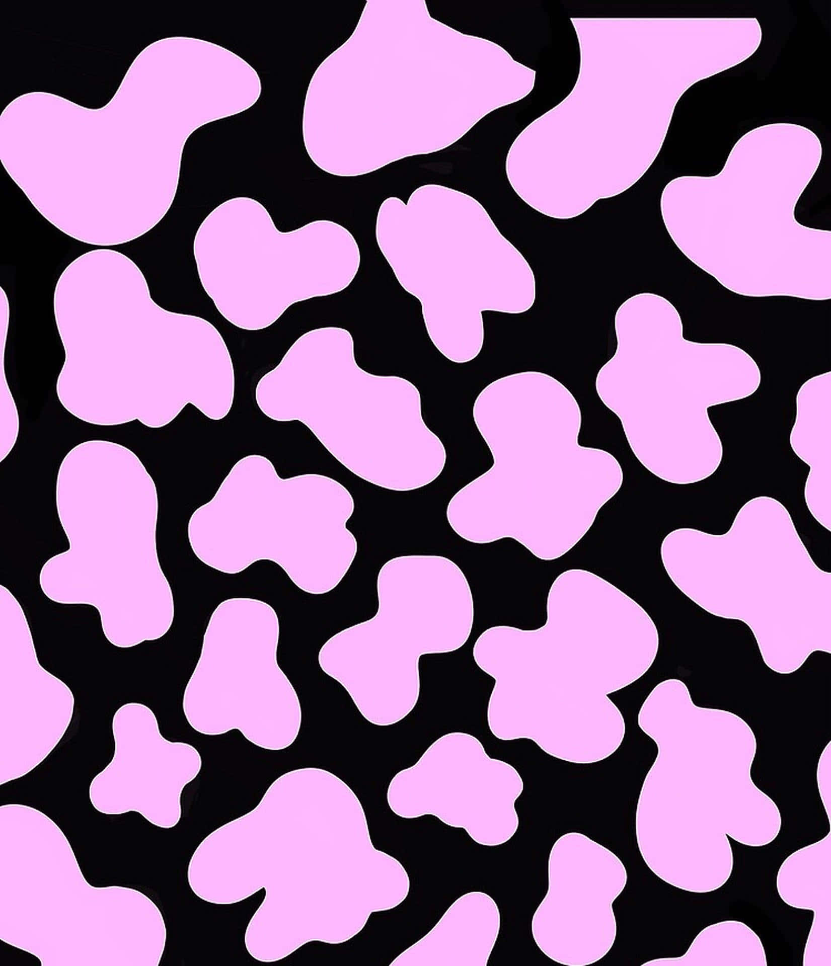 black and pink aesthetic cow print, soft pink organic shapes, solid black background, Full HD Phone Wallpaper