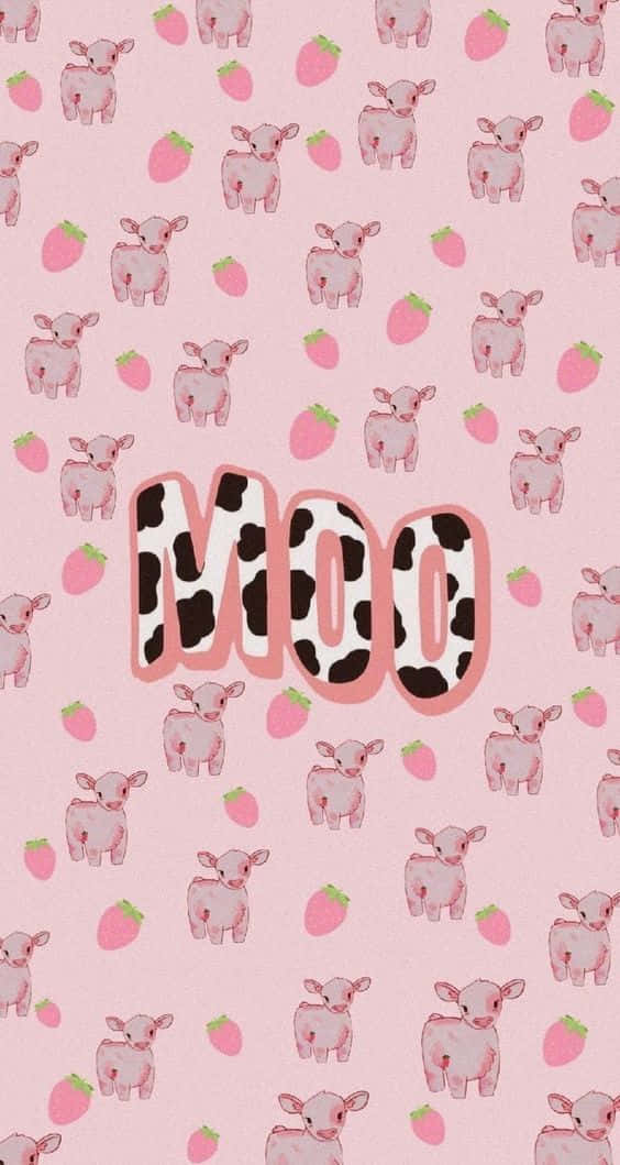 pink cow pattern, cute cow, strawberry illustrations, SD Phone Wallpaper