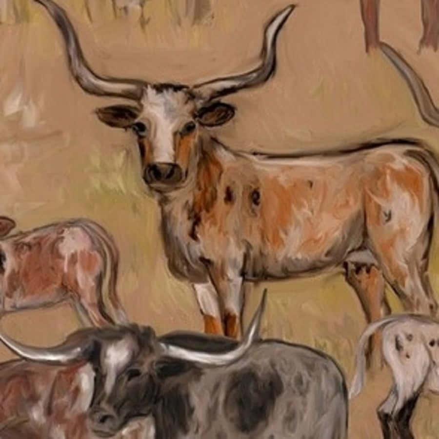 brown cow print, longhorn cattle, curved horns, SD Desktop Wallpaper