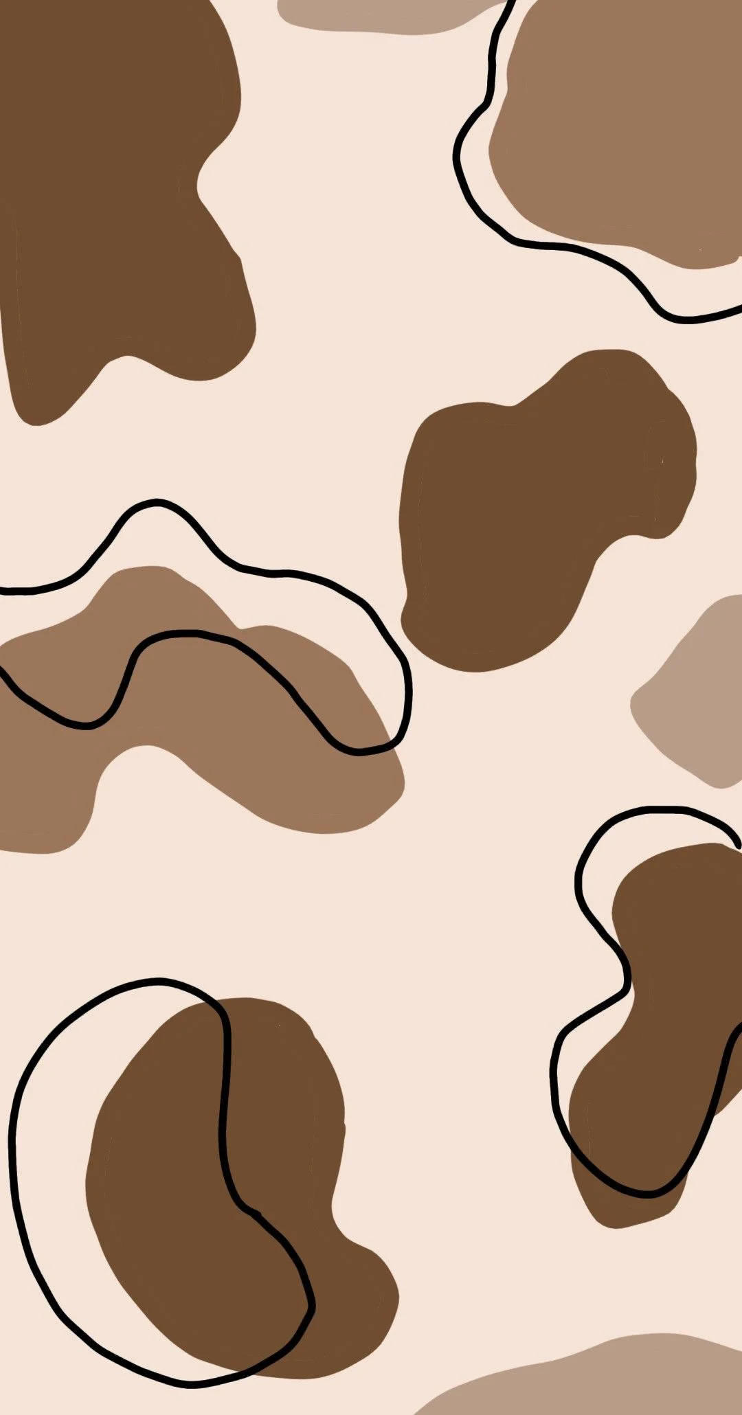 brown cow print, black outline, beige background, Full HD Phone Wallpaper