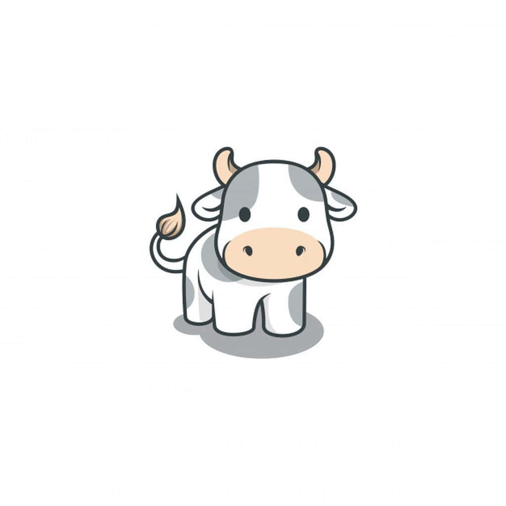 kawaii cute cow, gray and white spots, plain white background, SD Desktop Wallpaper