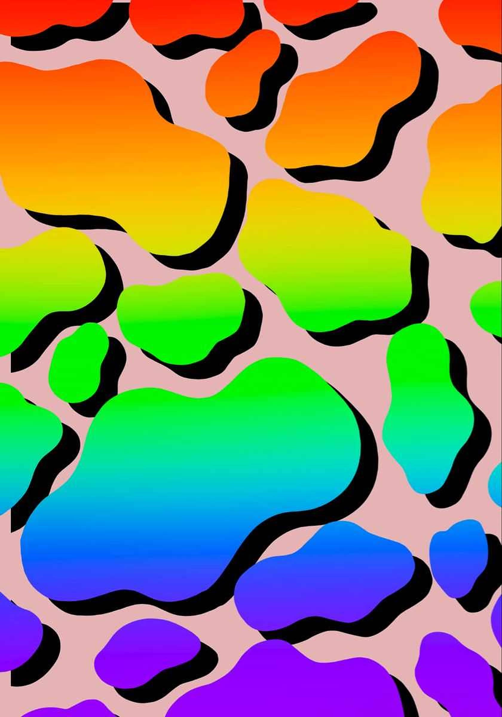 rainbow neon cow print, rainbow gradient, bold black outlines, Full HD Phone Wallpaper
