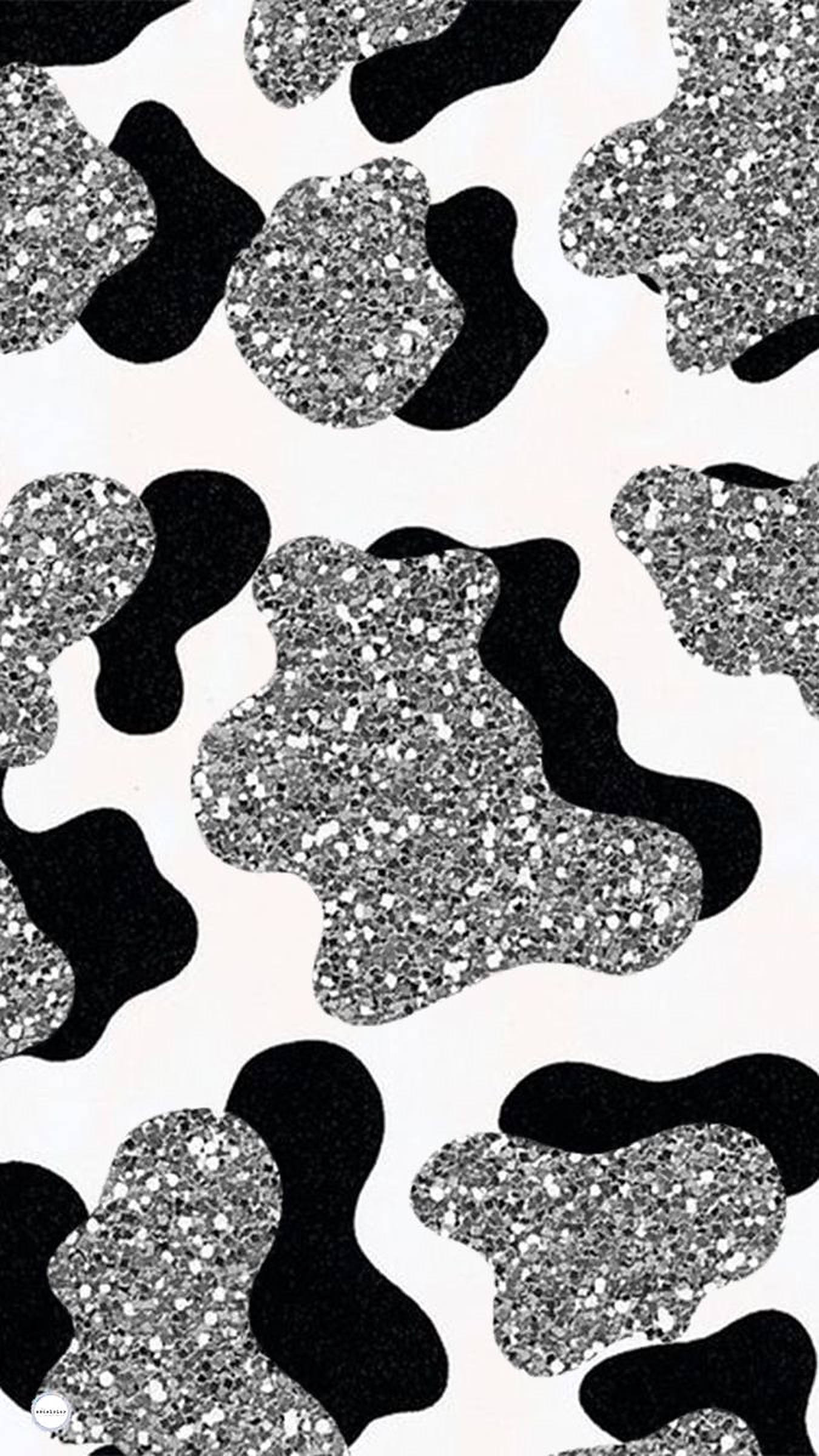 cow print, glittery silver spots, black and white, Full HD Phone Wallpaper