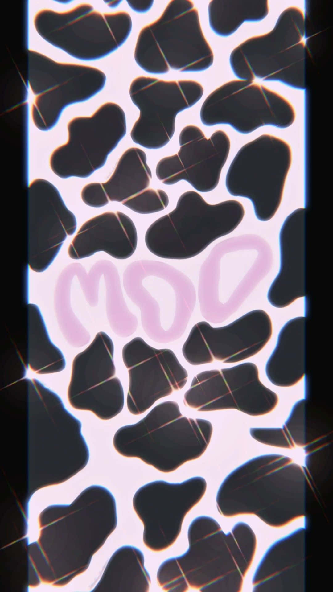 cow print, pink 'MOO' text, lens flare effects, Full HD Phone Wallpaper