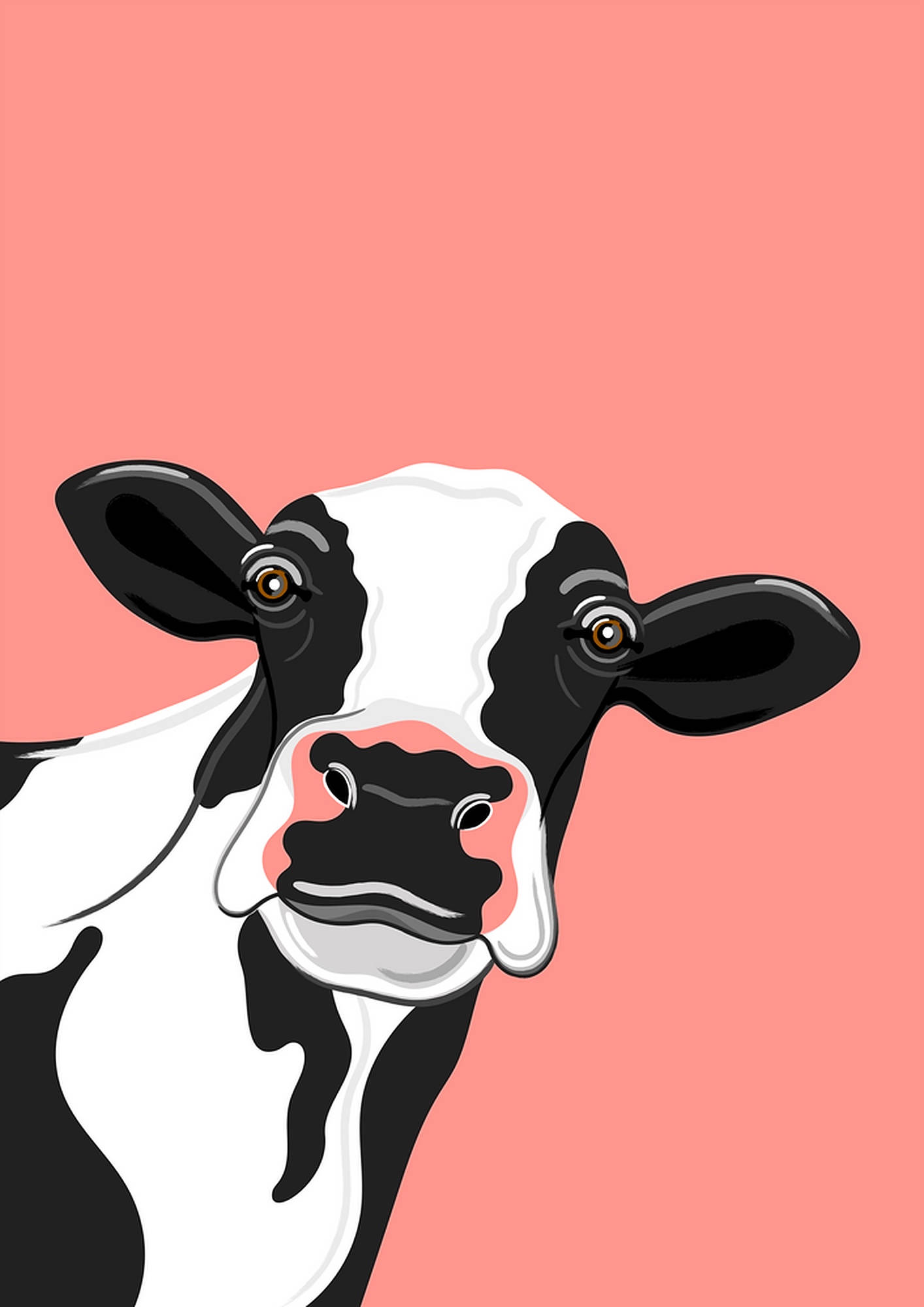 cow print, black and white cow, pink muzzle, Full HD Phone Wallpaper
