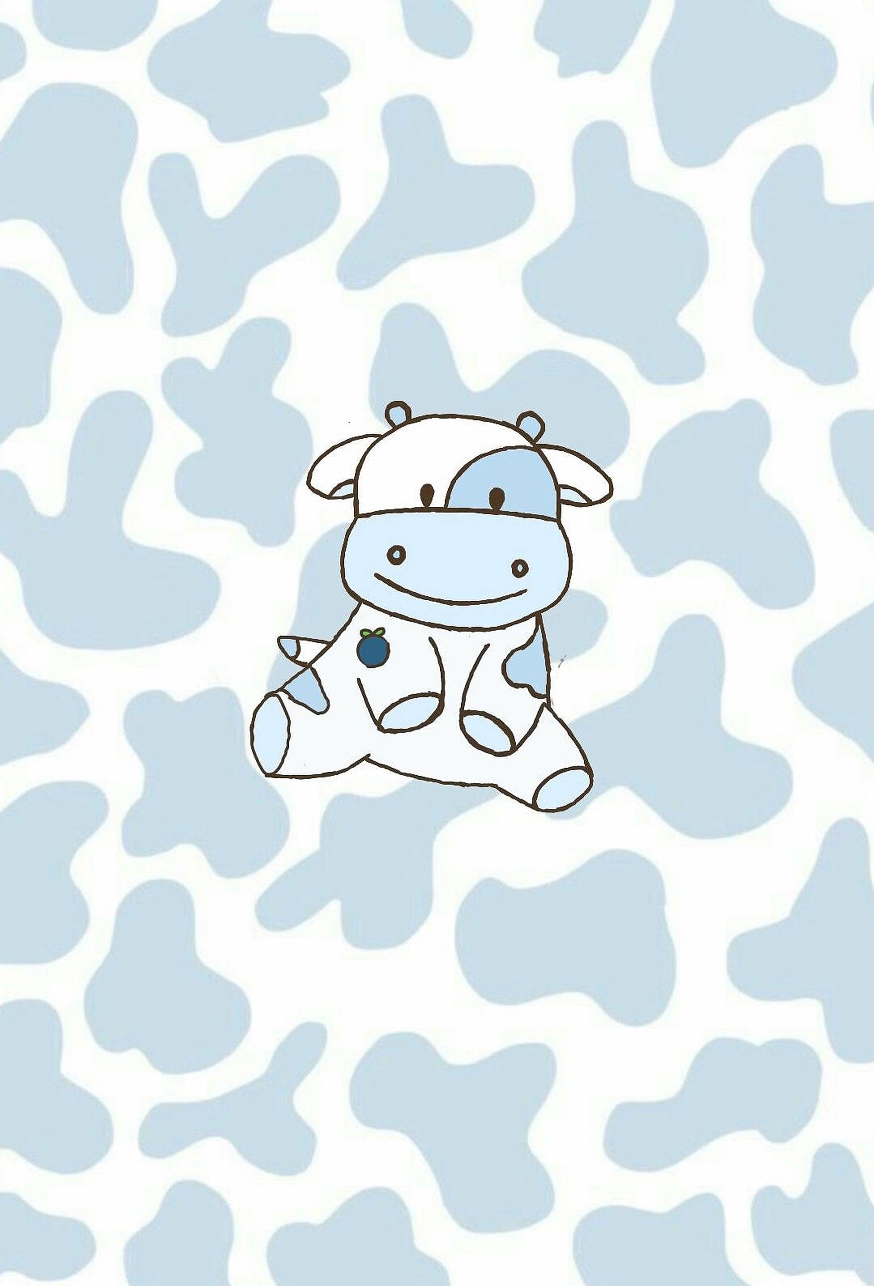 cute blue cow print, cartoon cow, blue spots, 2K Phone Wallpaper