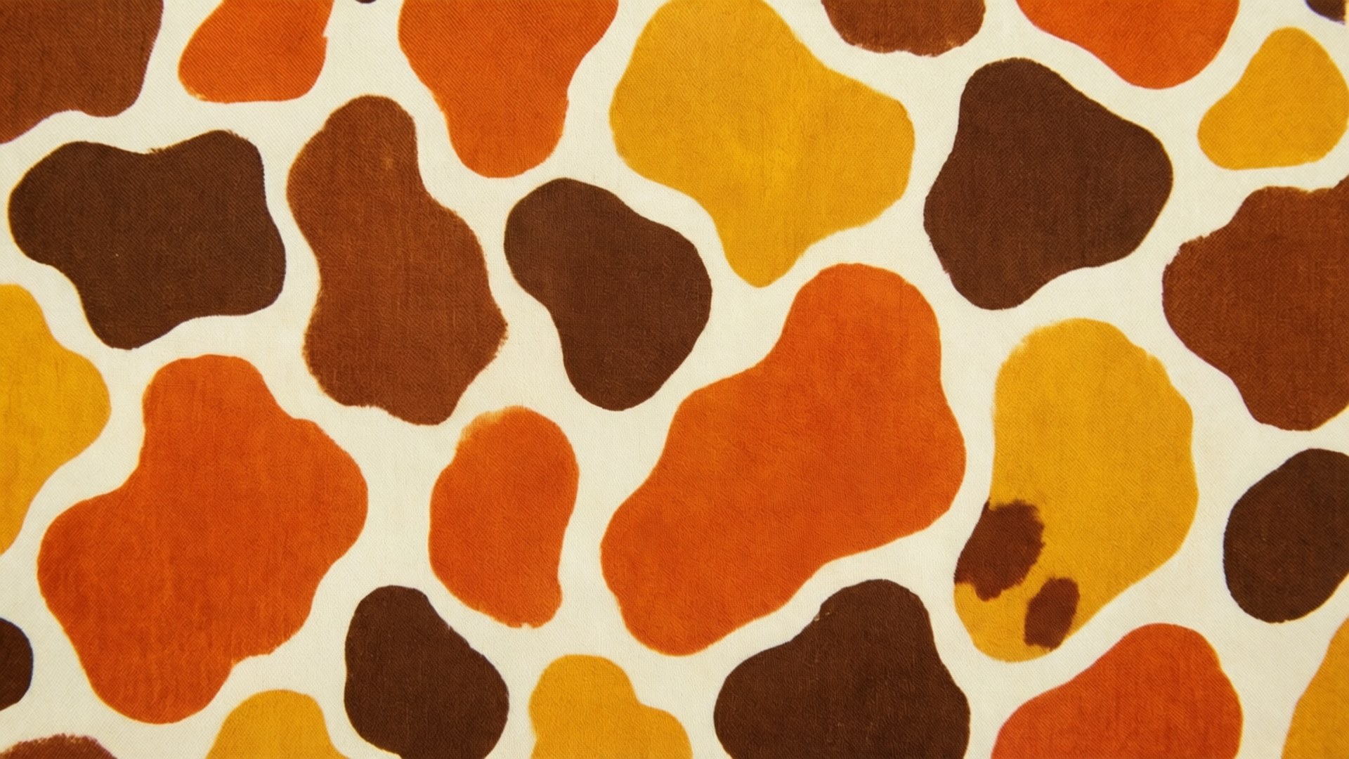 autumn cow print, cream background, brown orange and yellow patches, Full HD Desktop Wallpaper