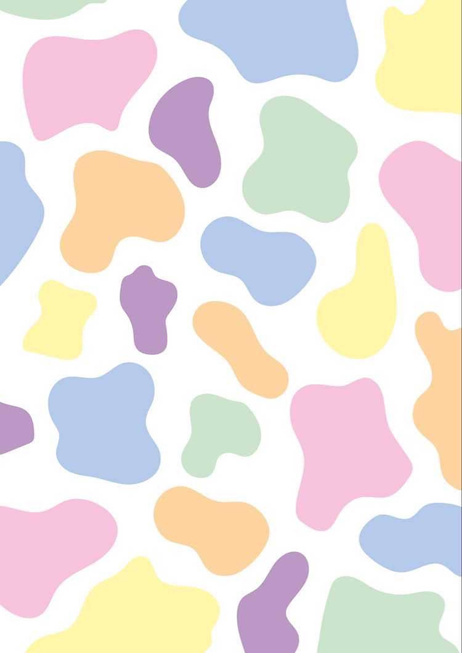rainbow pastel cow print, pastel-colored abstract blobs, clean white background, Full HD Phone Wallpaper