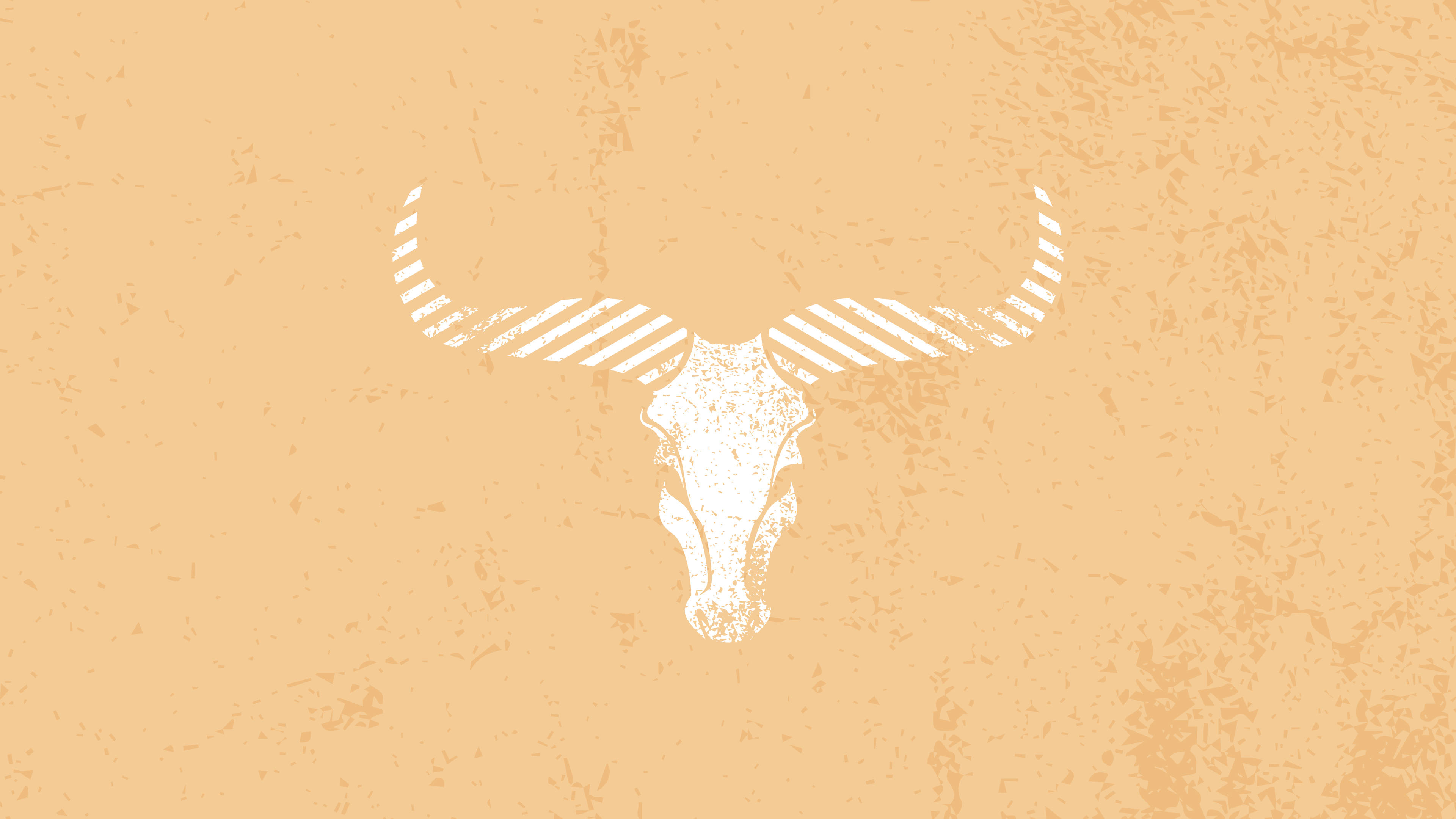 minimalist western bull aesthetic, white stylized longhorn skull, striped horns, 4K Desktop Wallpaper