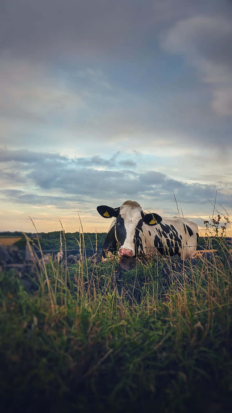 cute country cow, yellow tags, black and white cow, HD Phone Wallpaper