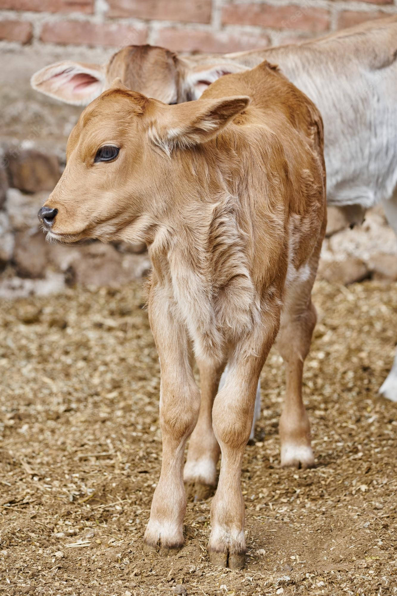brown calf, barnyard, straw ground, Full HD Phone Wallpaper