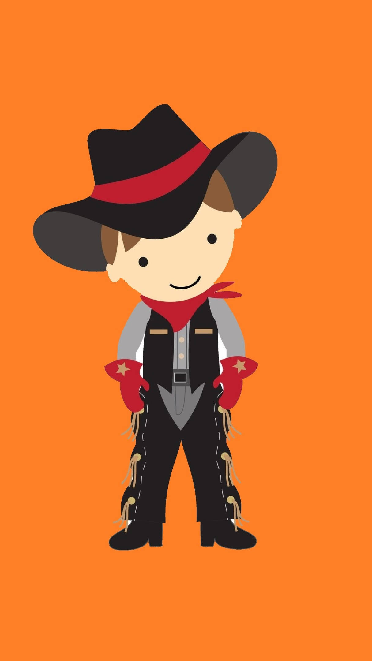 red and black cowboy art, cartoon cowboy, black hat, Full HD Phone Wallpaper