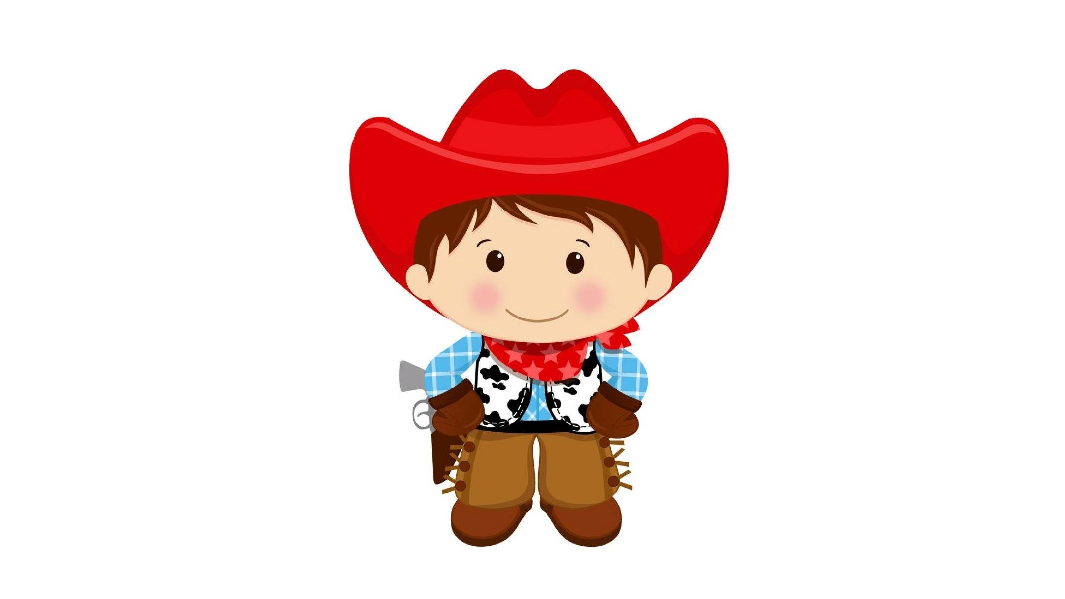 cute cowboy cartoon art, cartoon cowboy child, red hat, Full HD Desktop Wallpaper